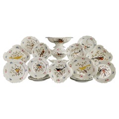 Service à dessert en porcelaine Machin, forme de moustache, blanc, oiseaux, Régence, vers 1820