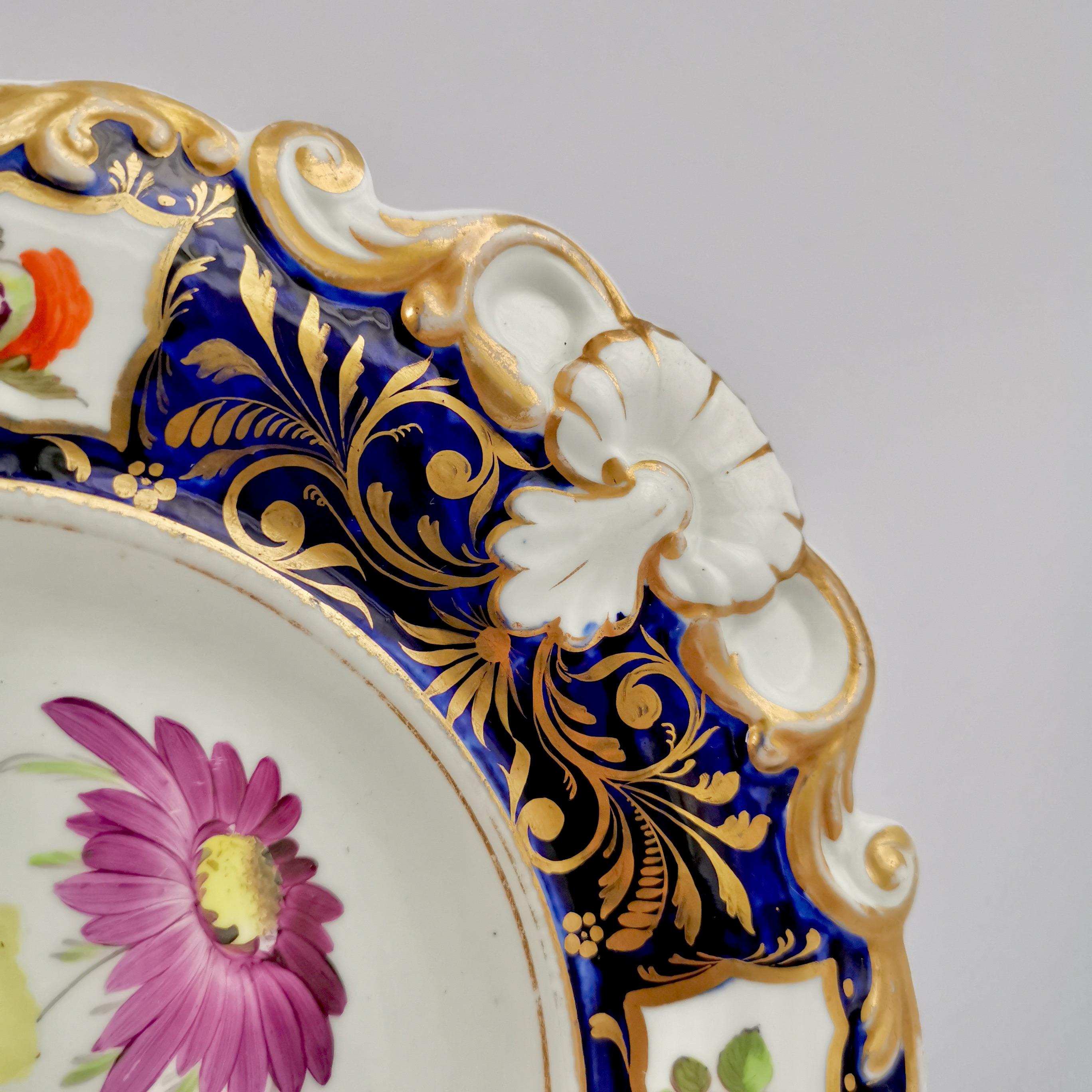 Machin Porcelain Plate, Cobalt Blue, Gilt and Flowers, Regency, circa 1820 4