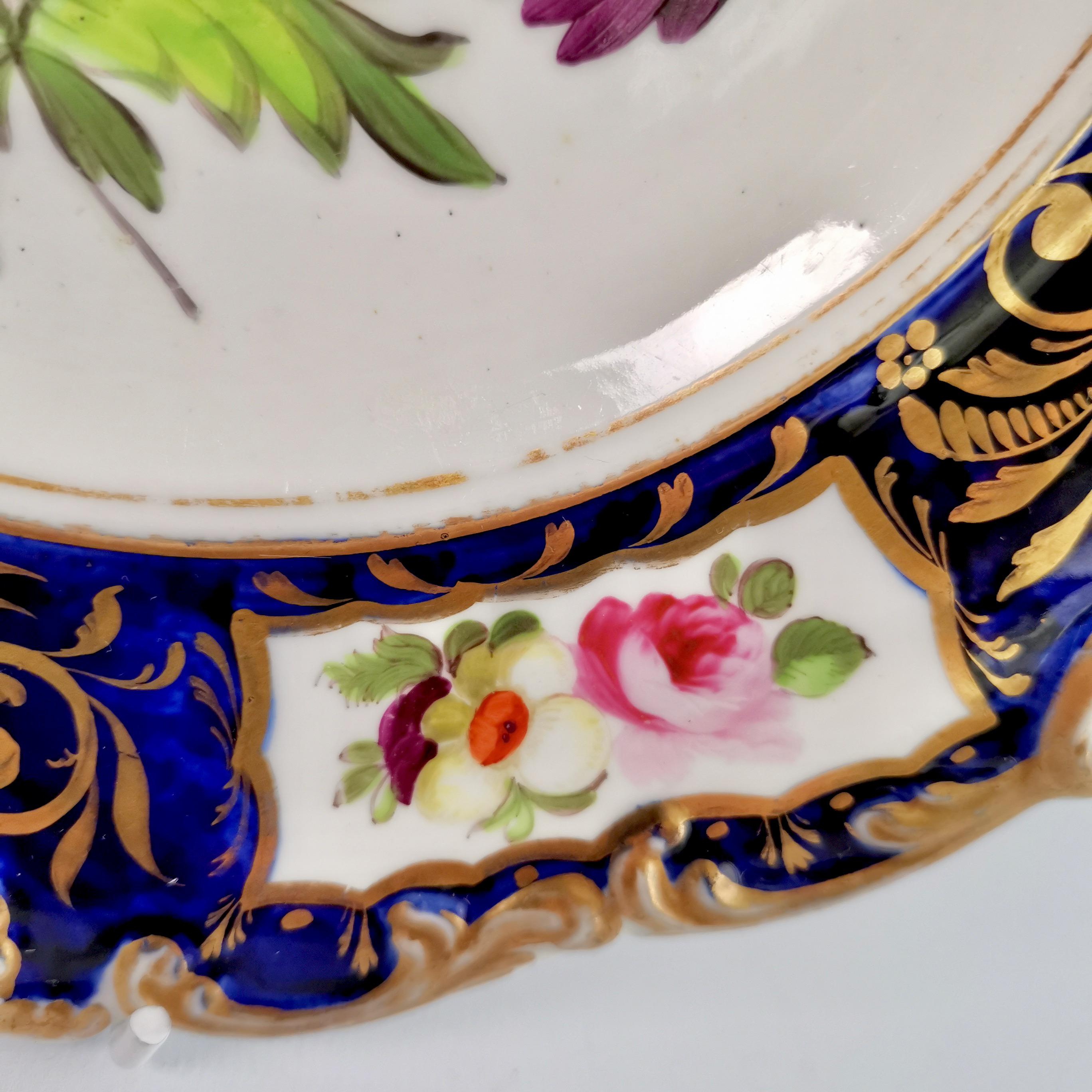 Machin Porcelain Plate, Cobalt Blue, Gilt and Flowers, Regency, circa 1820 5
