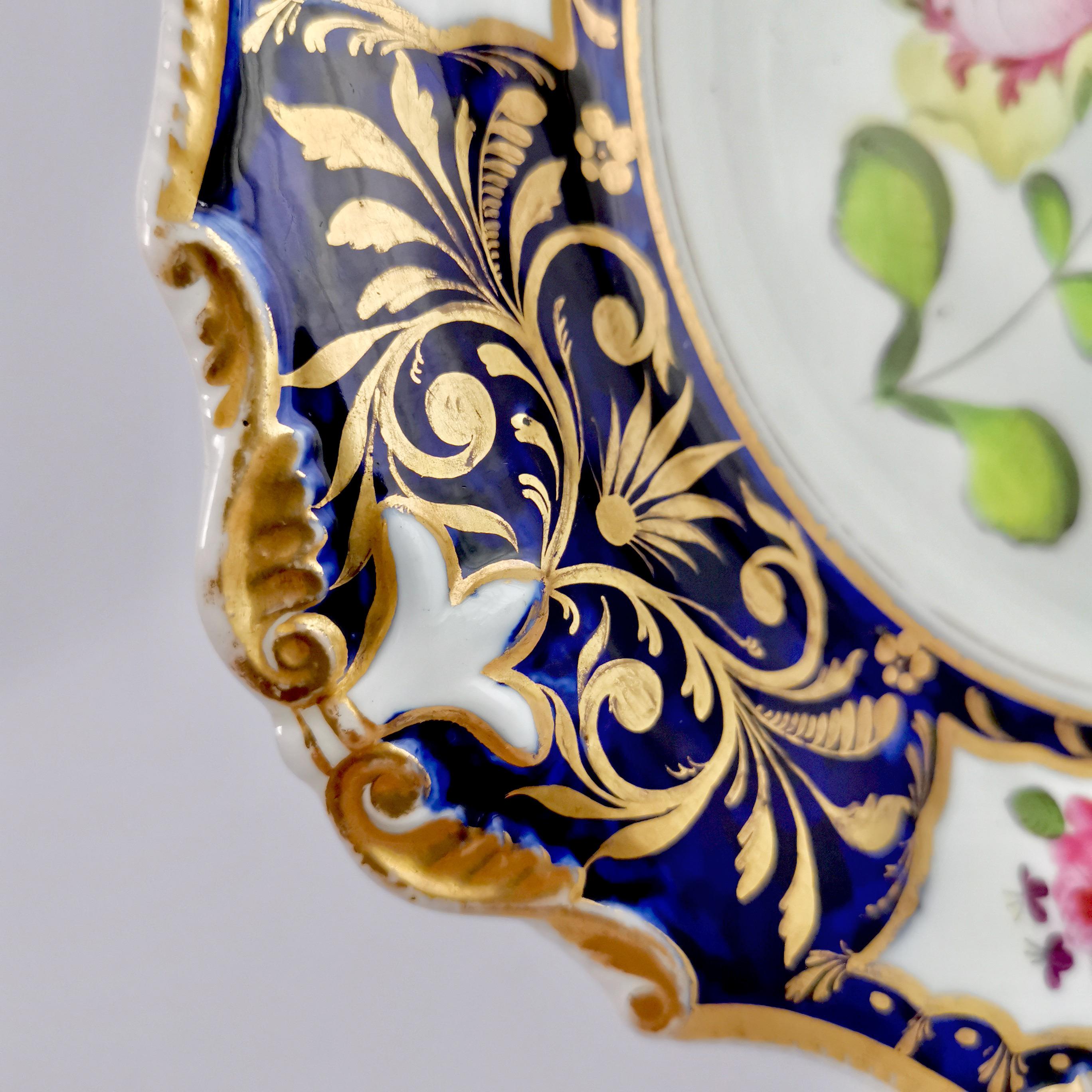 Machin Porcelain Plate, Cobalt Blue, Gilt and Flowers, Regency, circa 1820 7