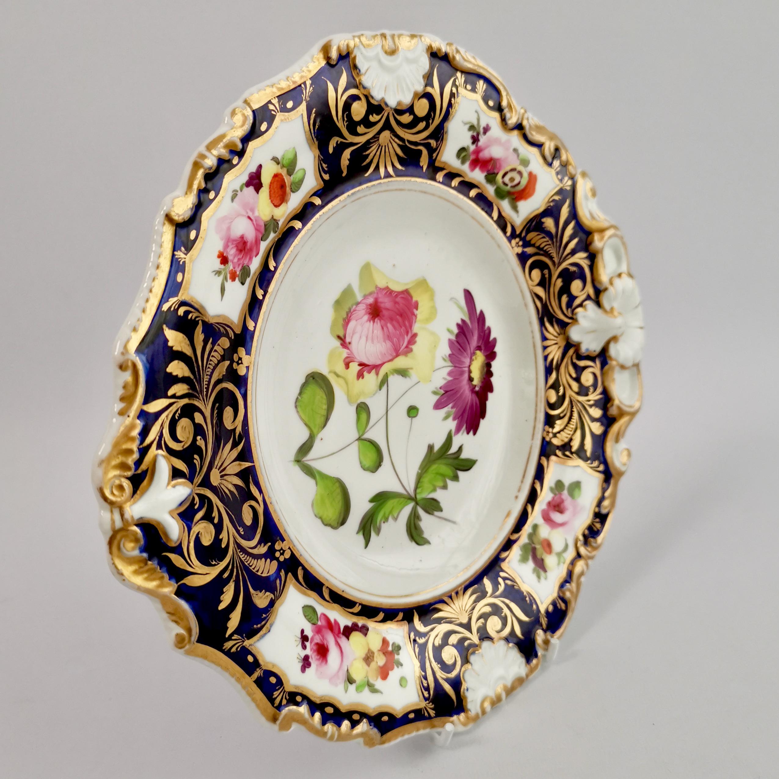 Machin Porcelain Plate, Cobalt Blue, Gilt and Flowers, Regency, circa 1820 8