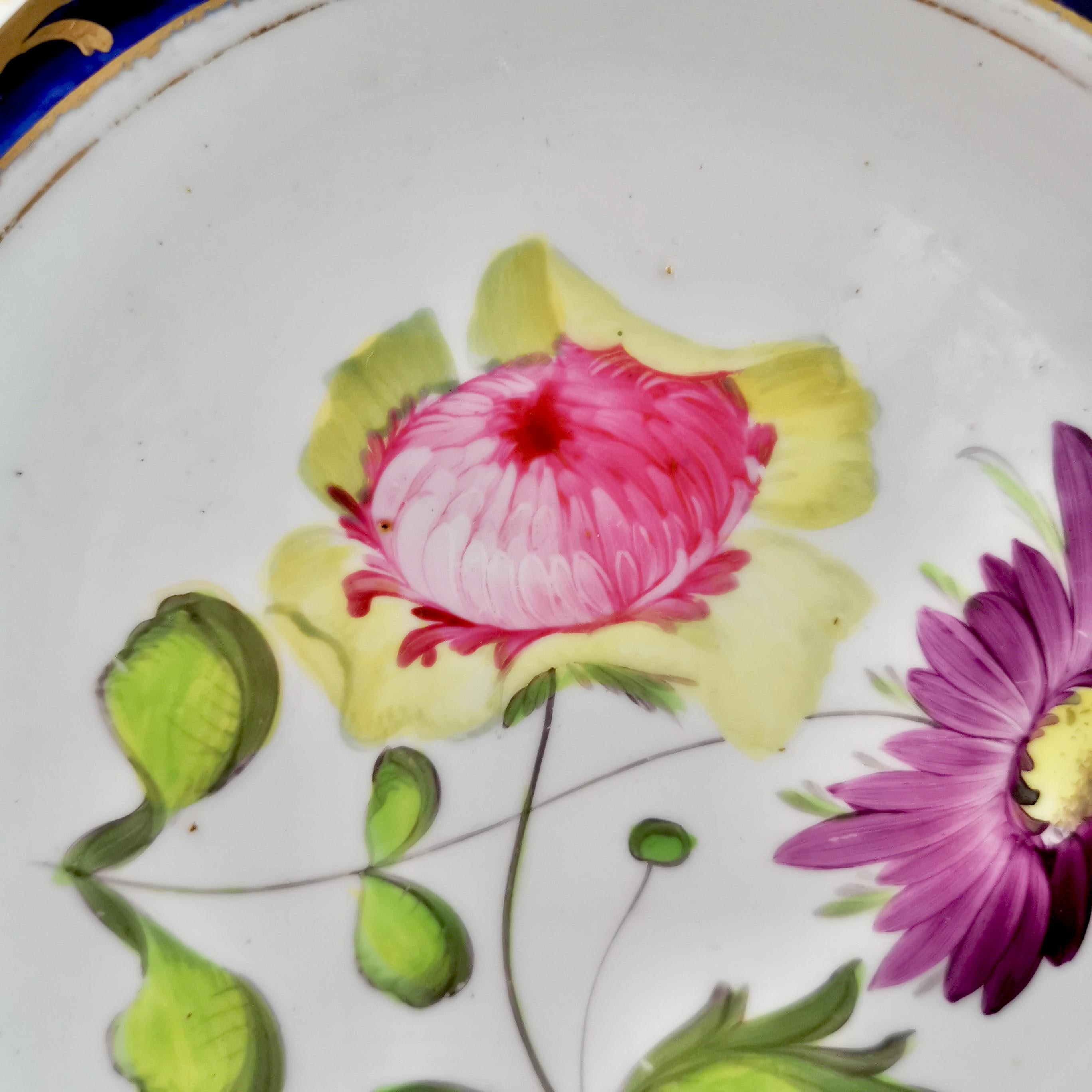 Machin Porcelain Plate, Cobalt Blue, Gilt and Flowers, Regency, circa 1820 In Good Condition In London, GB