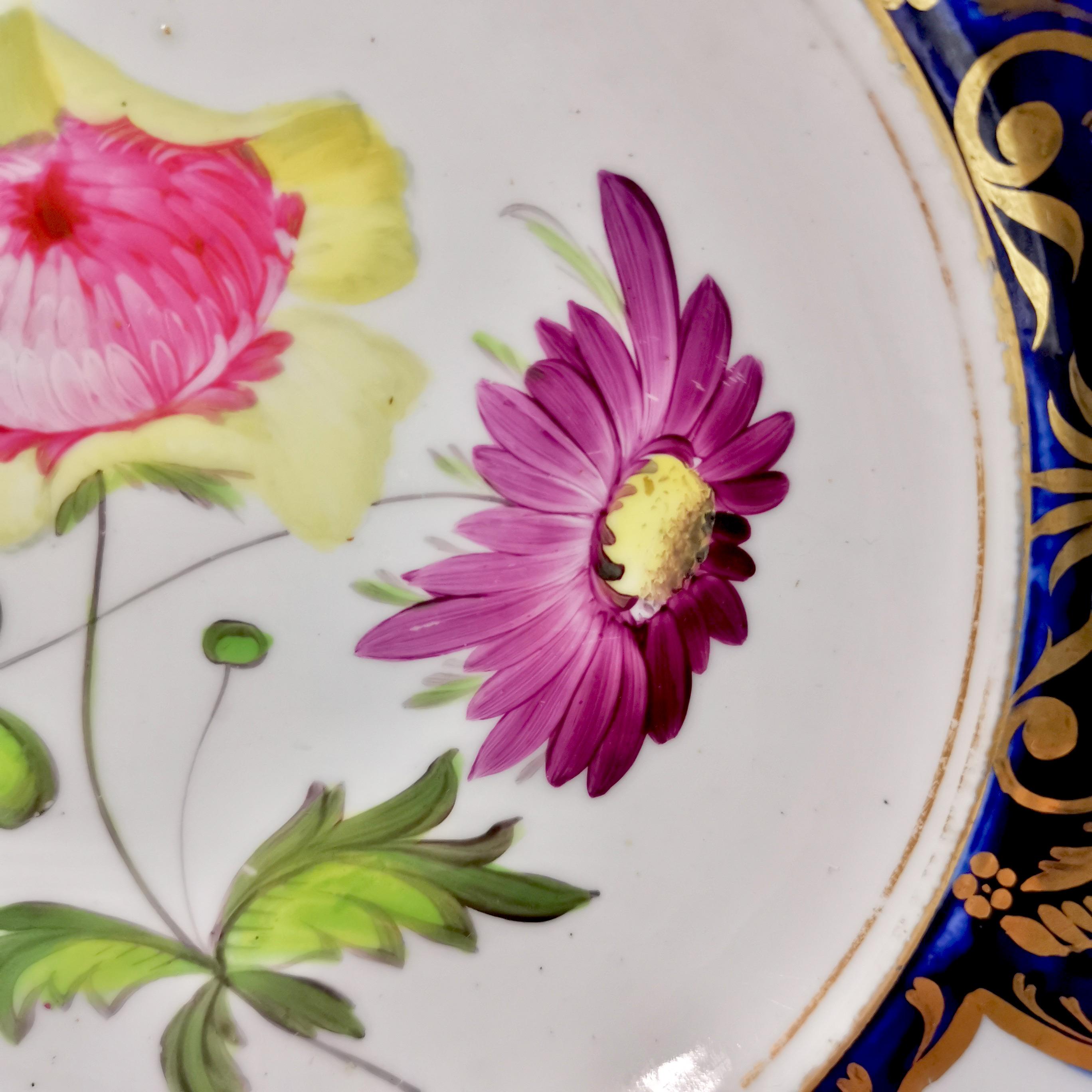 Early 19th Century Machin Porcelain Plate, Cobalt Blue, Gilt and Flowers, Regency, circa 1820