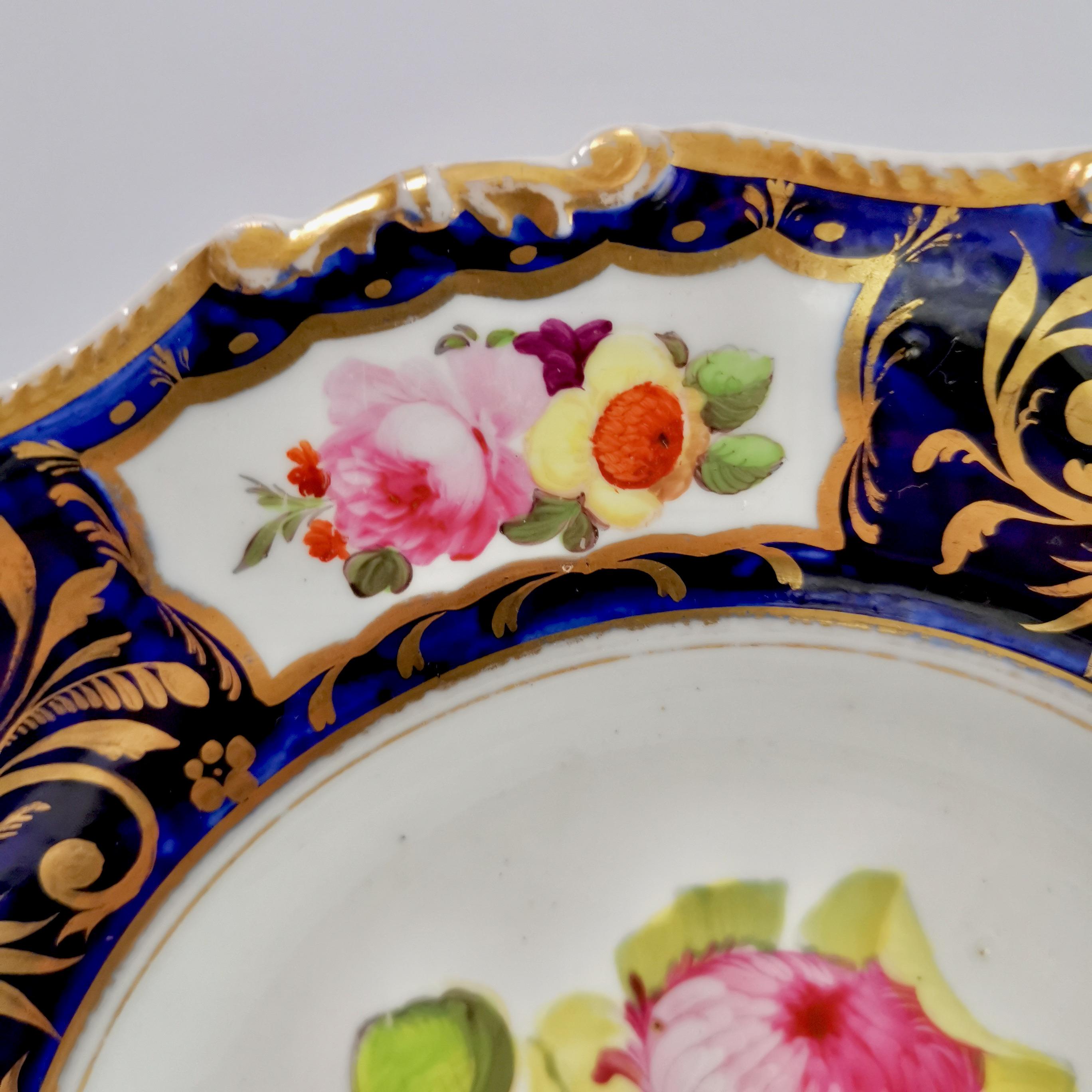 Machin Porcelain Plate, Cobalt Blue, Gilt and Flowers, Regency, circa 1820 1