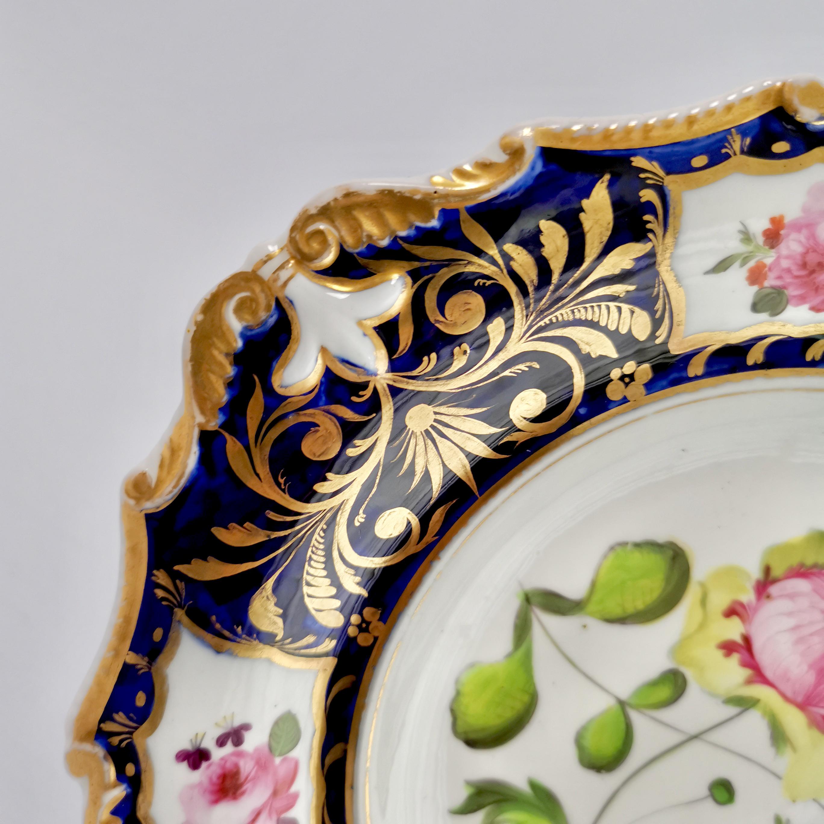 Machin Porcelain Plate, Cobalt Blue, Gilt and Flowers, Regency, circa 1820 2