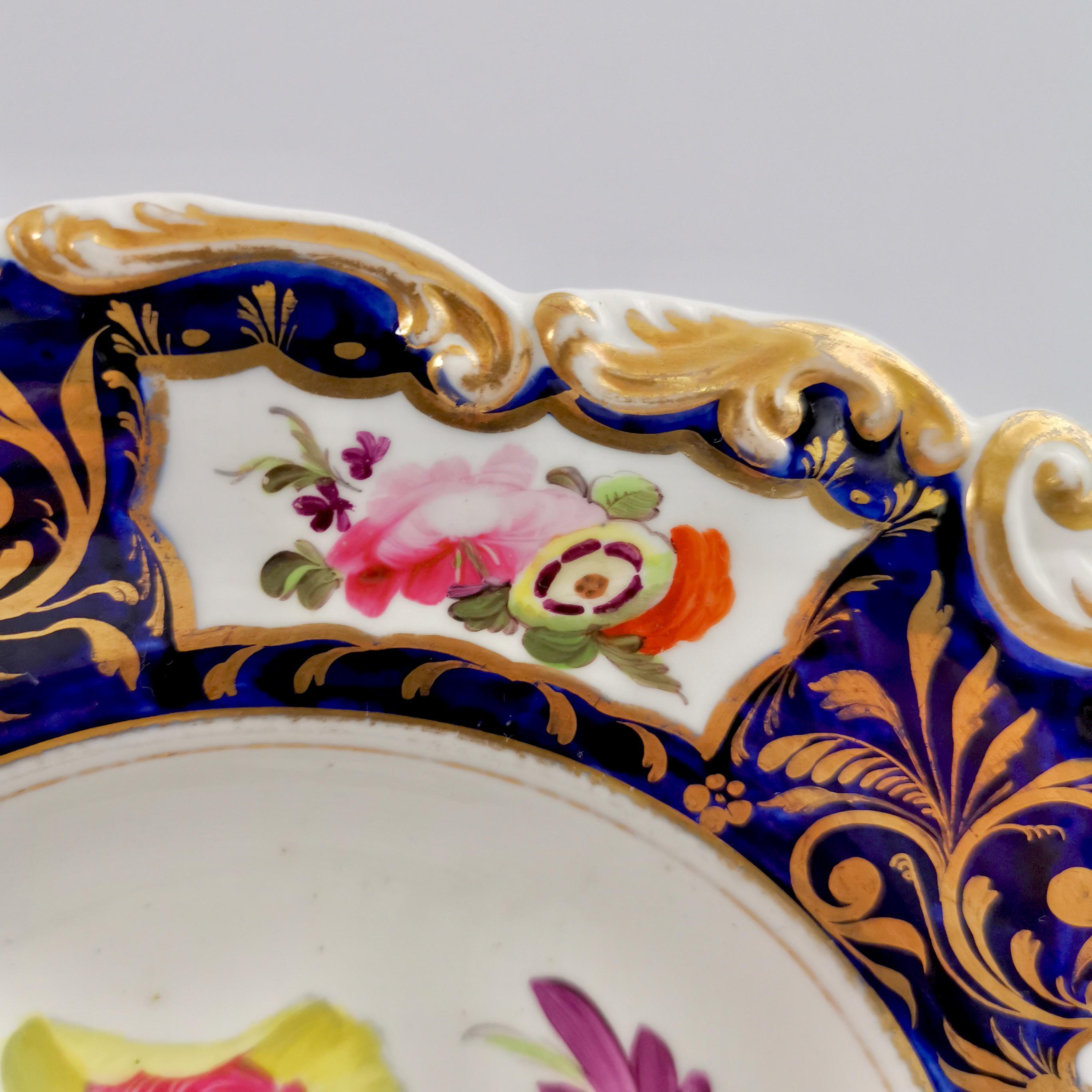 Machin Porcelain Plate, Cobalt Blue, Gilt and Flowers, Regency, circa 1820 3
