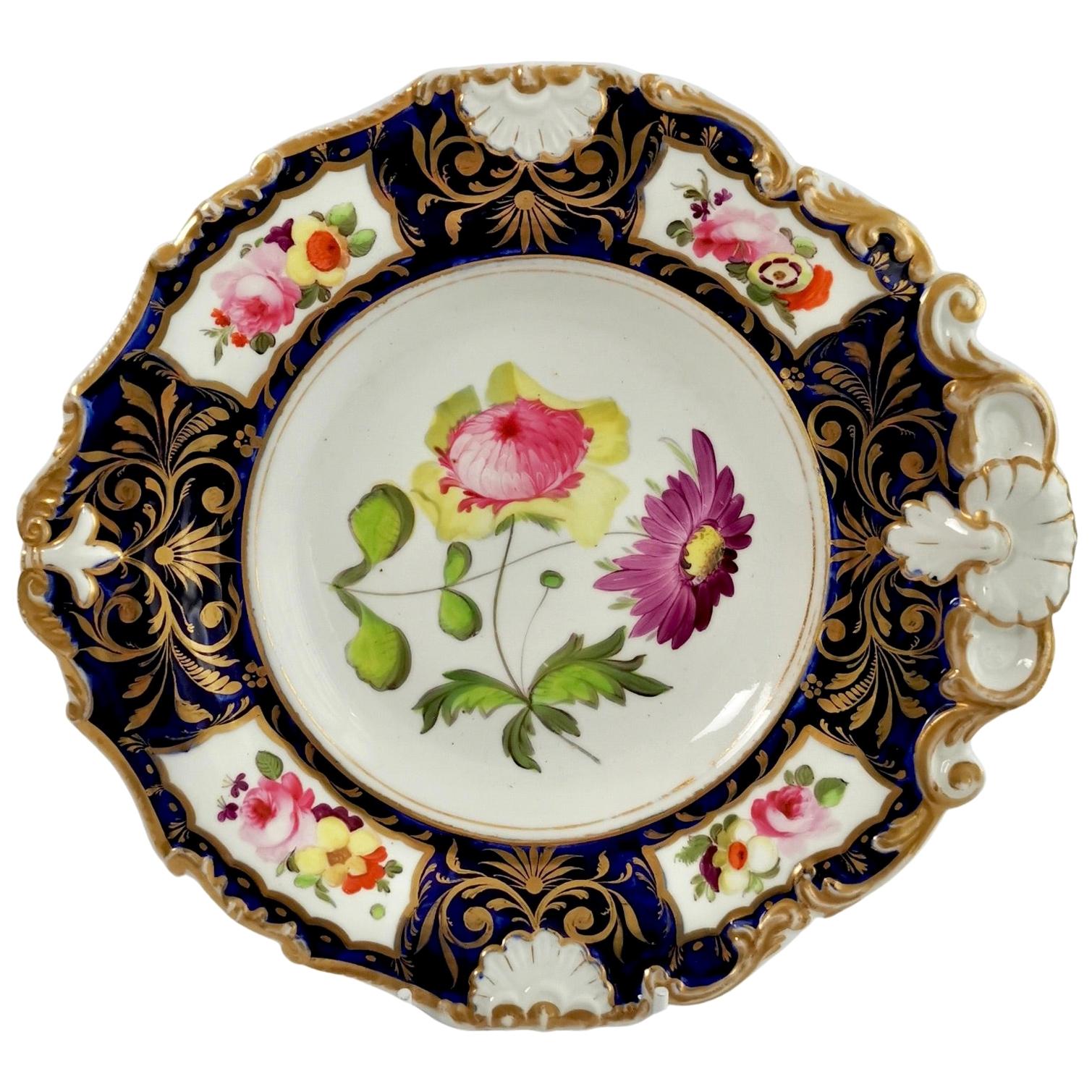 Machin Porcelain Plate, Cobalt Blue, Gilt and Flowers, Regency, circa 1820