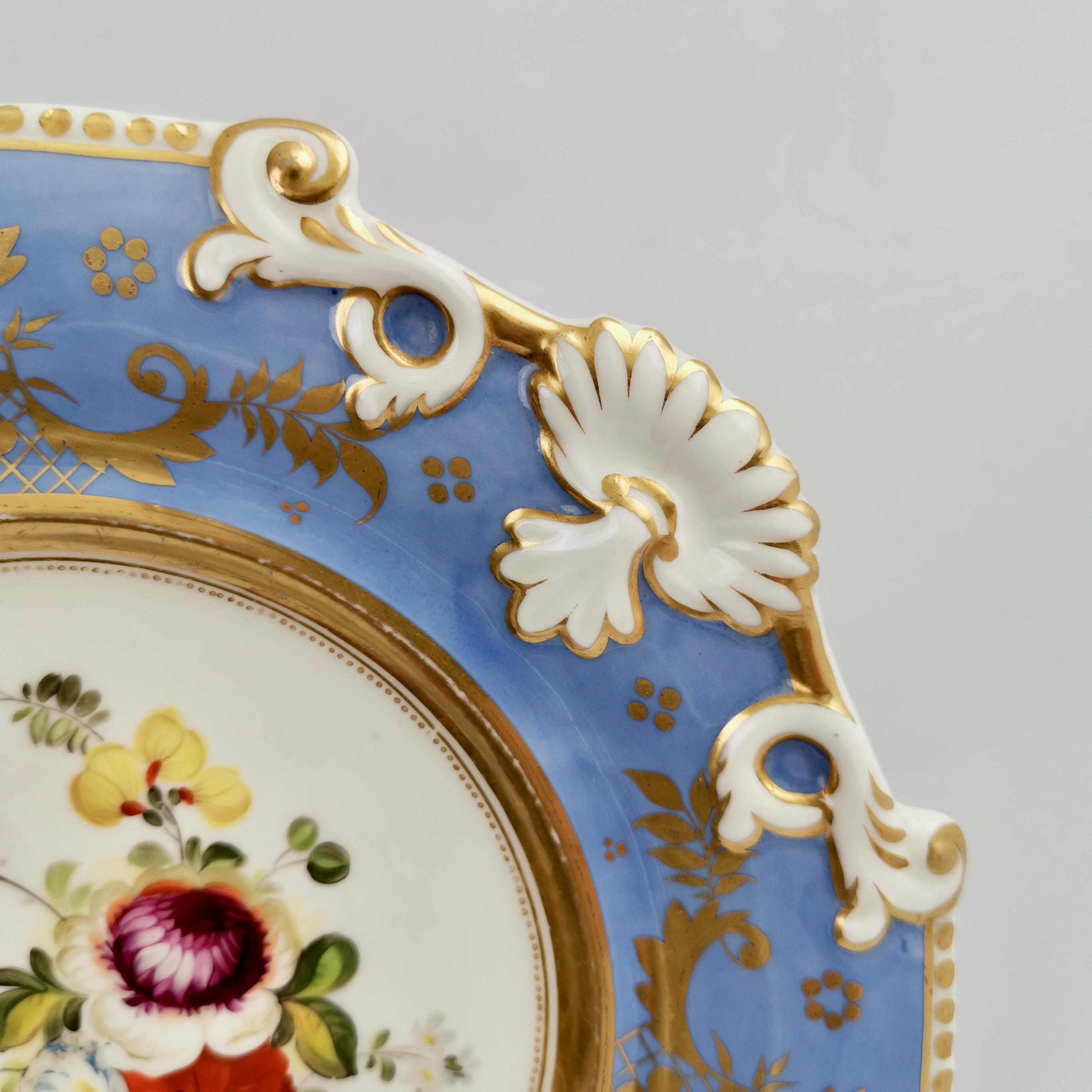 Machin Porcelain Plate, Periwinkle Blue with Flowers, Regency ca 1820 2