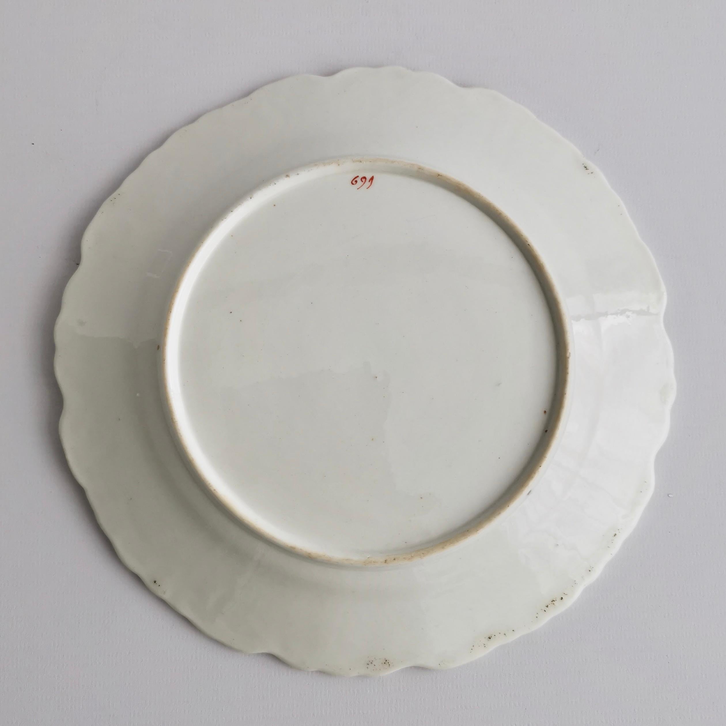 Machin Porcelain Plate, White, Moustache Shape with Pink Flower, Regency 4