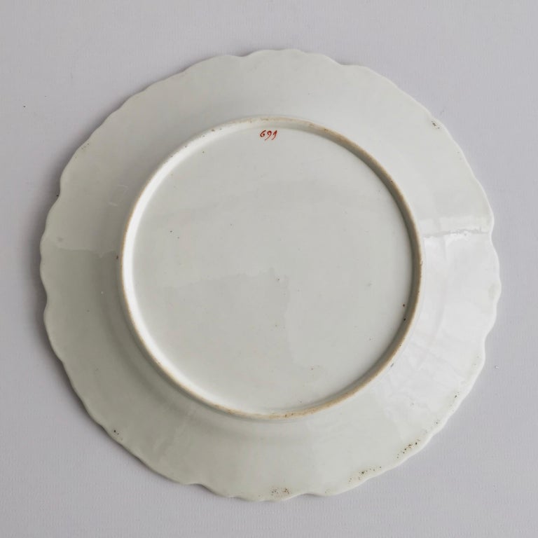 Machin Porcelain Plate, White, Moustache Shape with Pink Flower, Regency For Sale 4