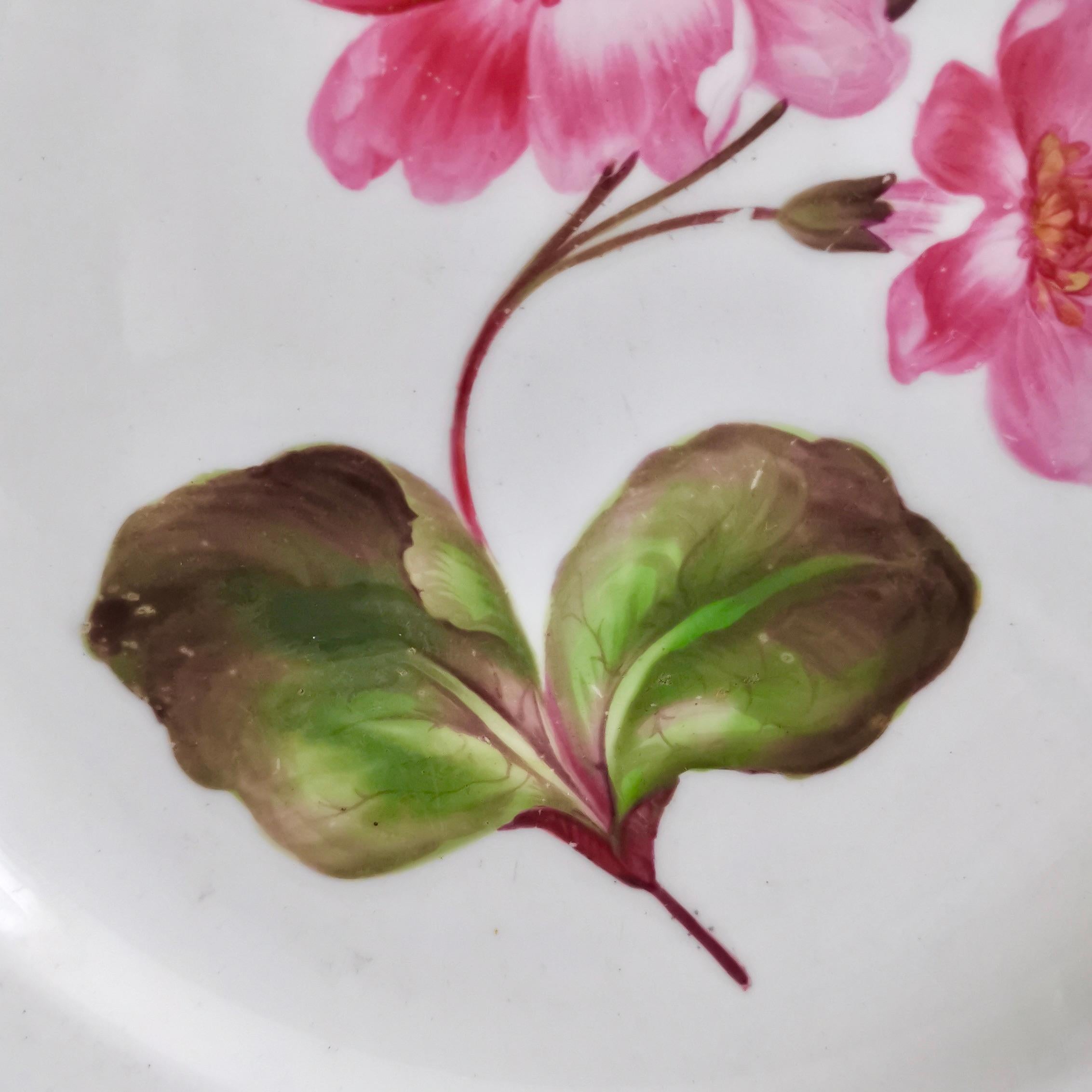 Machin Porcelain Plate, White, Moustache Shape with Pink Flower, Regency In Good Condition In London, GB