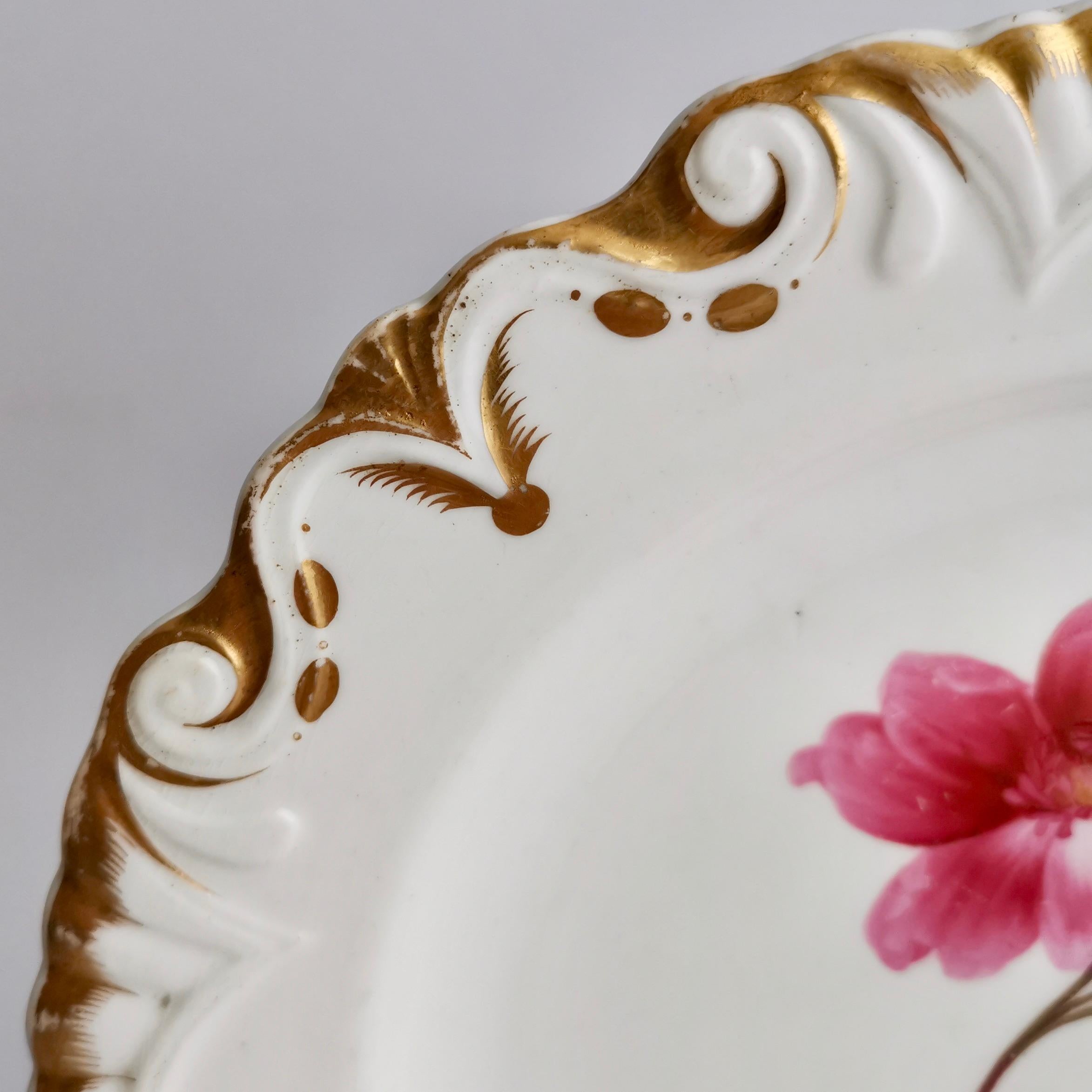 Machin Porcelain Plate, White, Moustache Shape with Pink Flower, Regency 1