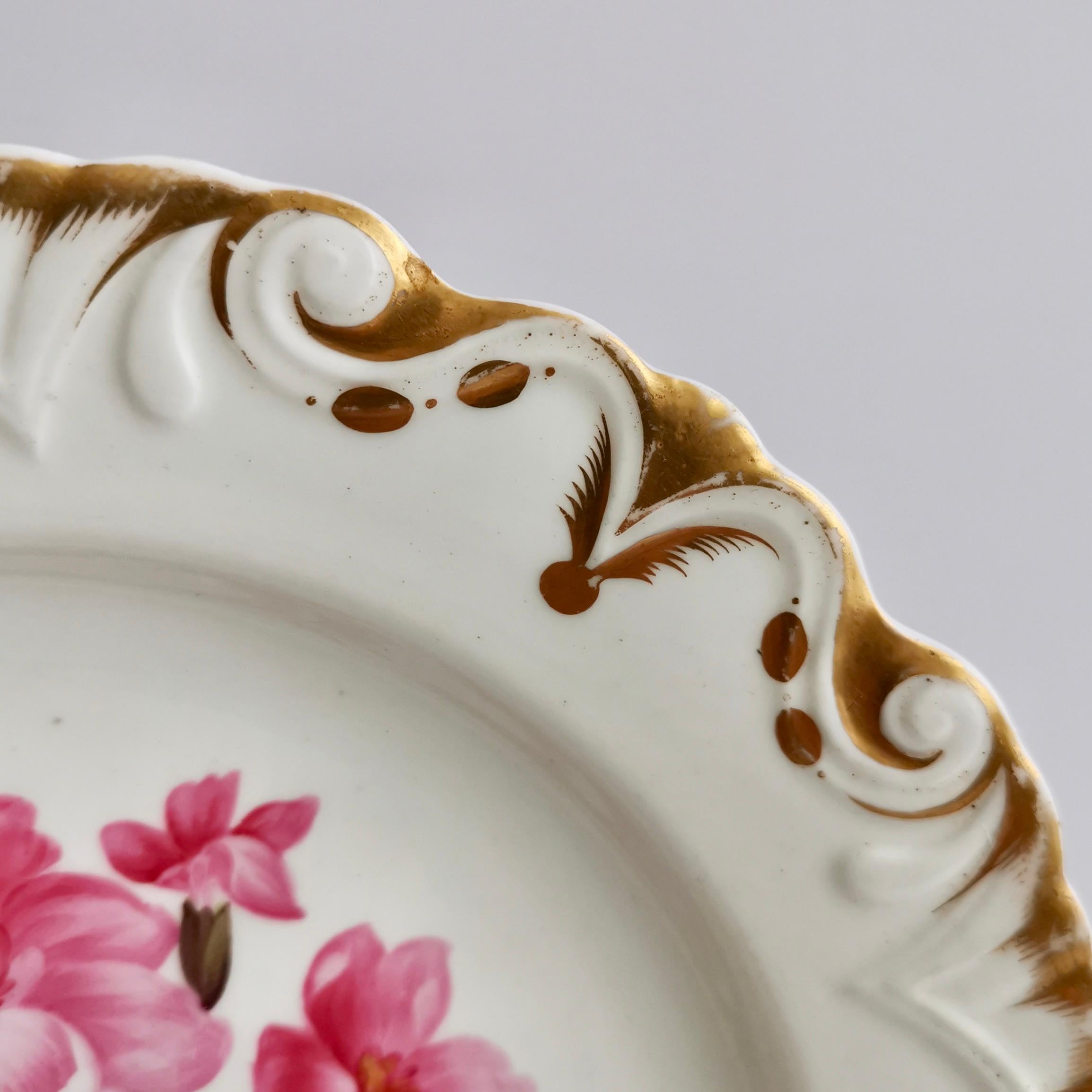 Machin Porcelain Plate, White, Moustache Shape with Pink Flower, Regency 2