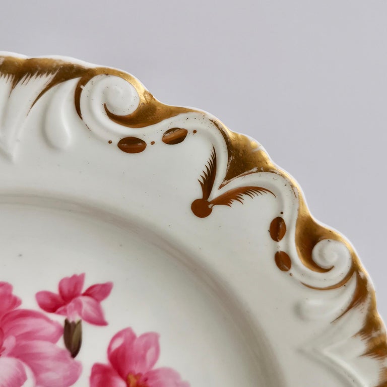 Machin Porcelain Plate, White, Moustache Shape with Pink Flower, Regency For Sale 2