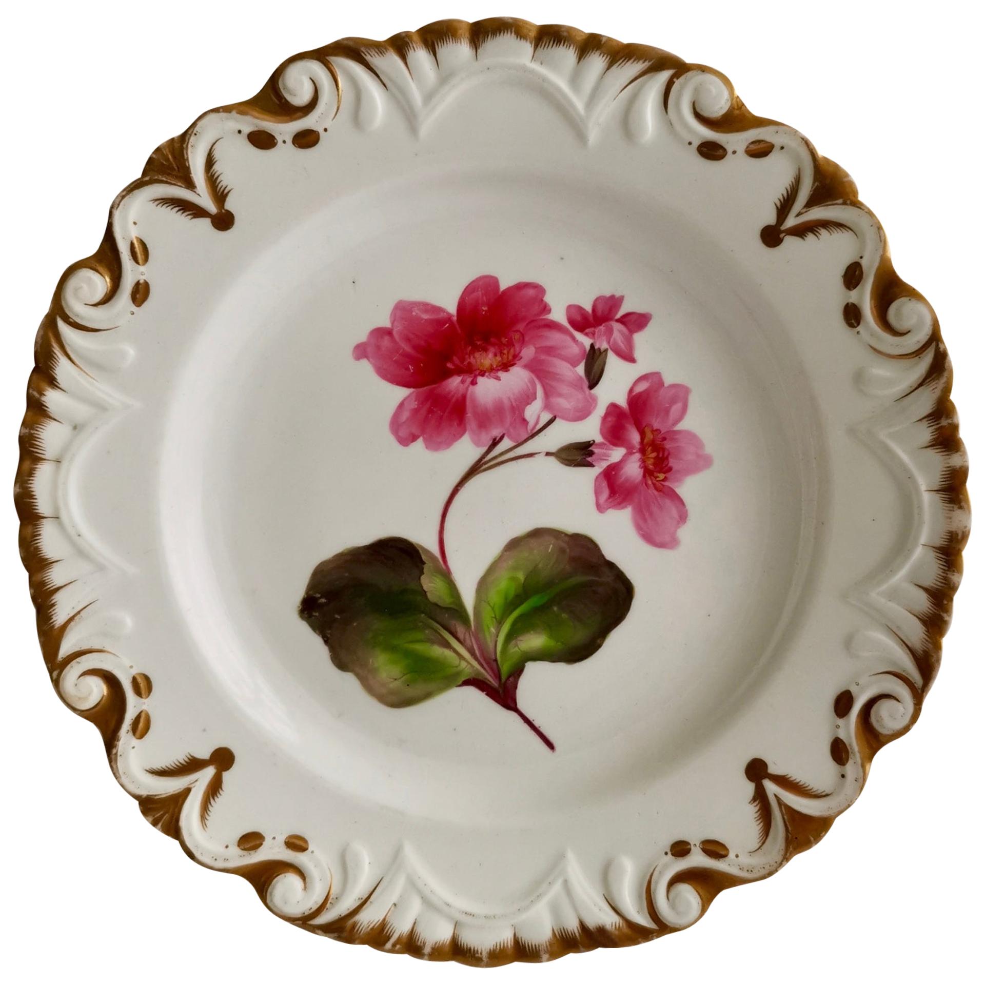 Machin Porcelain Plate, White, Moustache Shape with Pink Flower, Regency