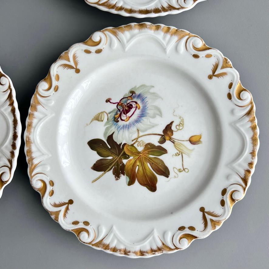 Early 19th Century Machin Set of 6 Plates, Moustache Shape, White with Flowers, ca 1825
