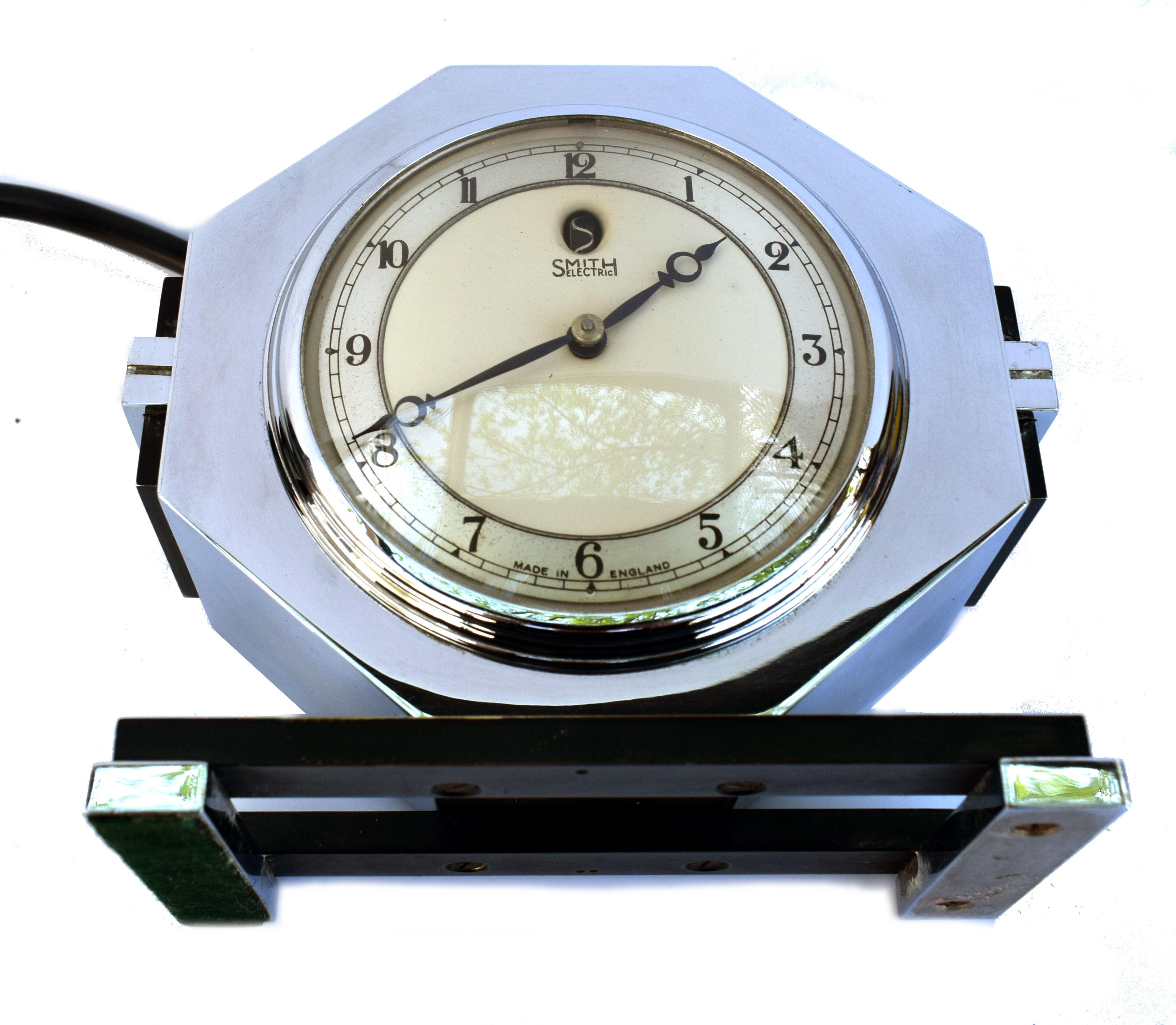 Brass Machine Age 1930s Art Deco Chrome Clock by Smiths, England