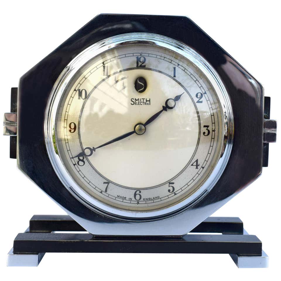 Stunning Stainless Steel and Blue Glass Art Deco / Machine Age Clock ...