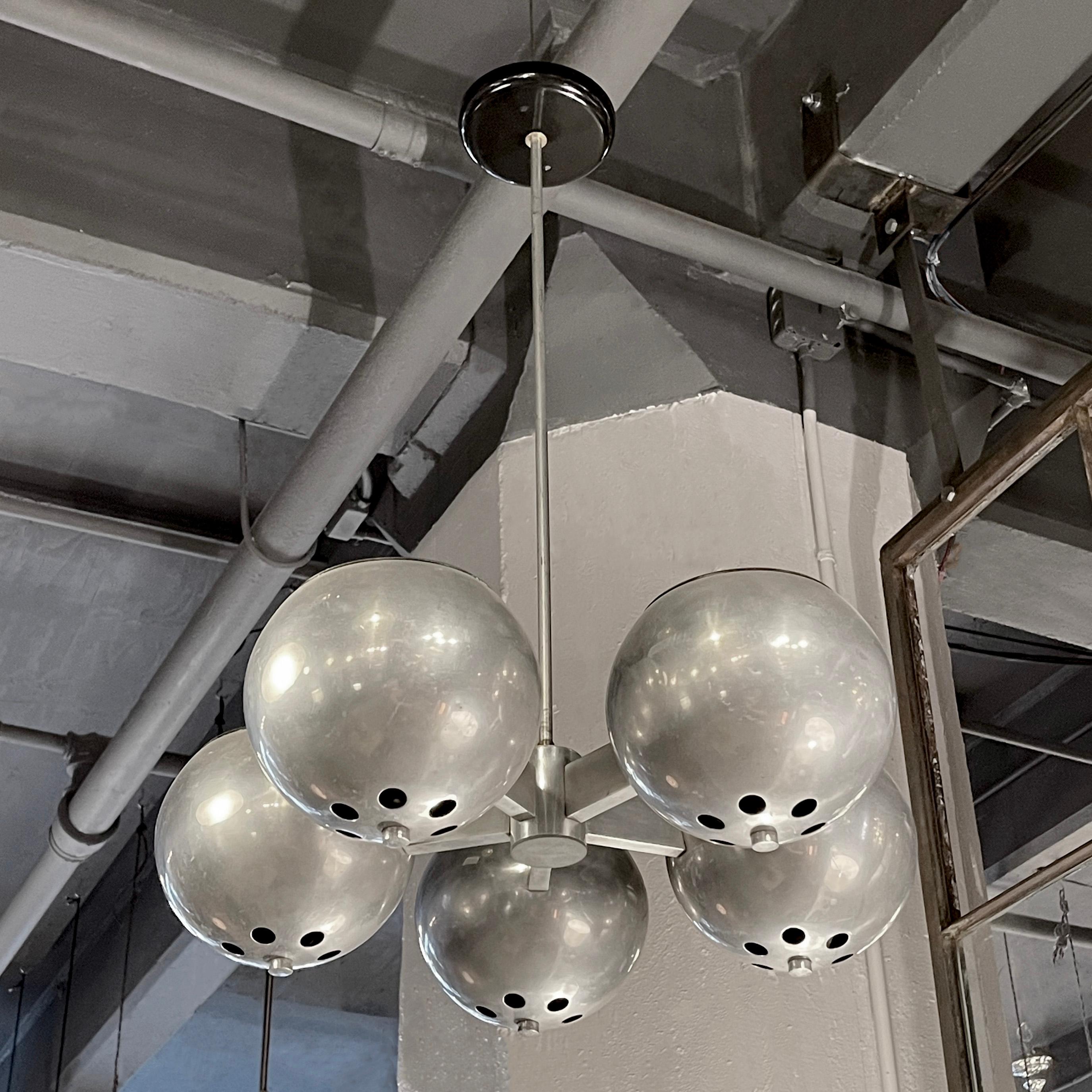 Machine-Age Aluminum Five Arm Chandelier In Good Condition For Sale In Brooklyn, NY