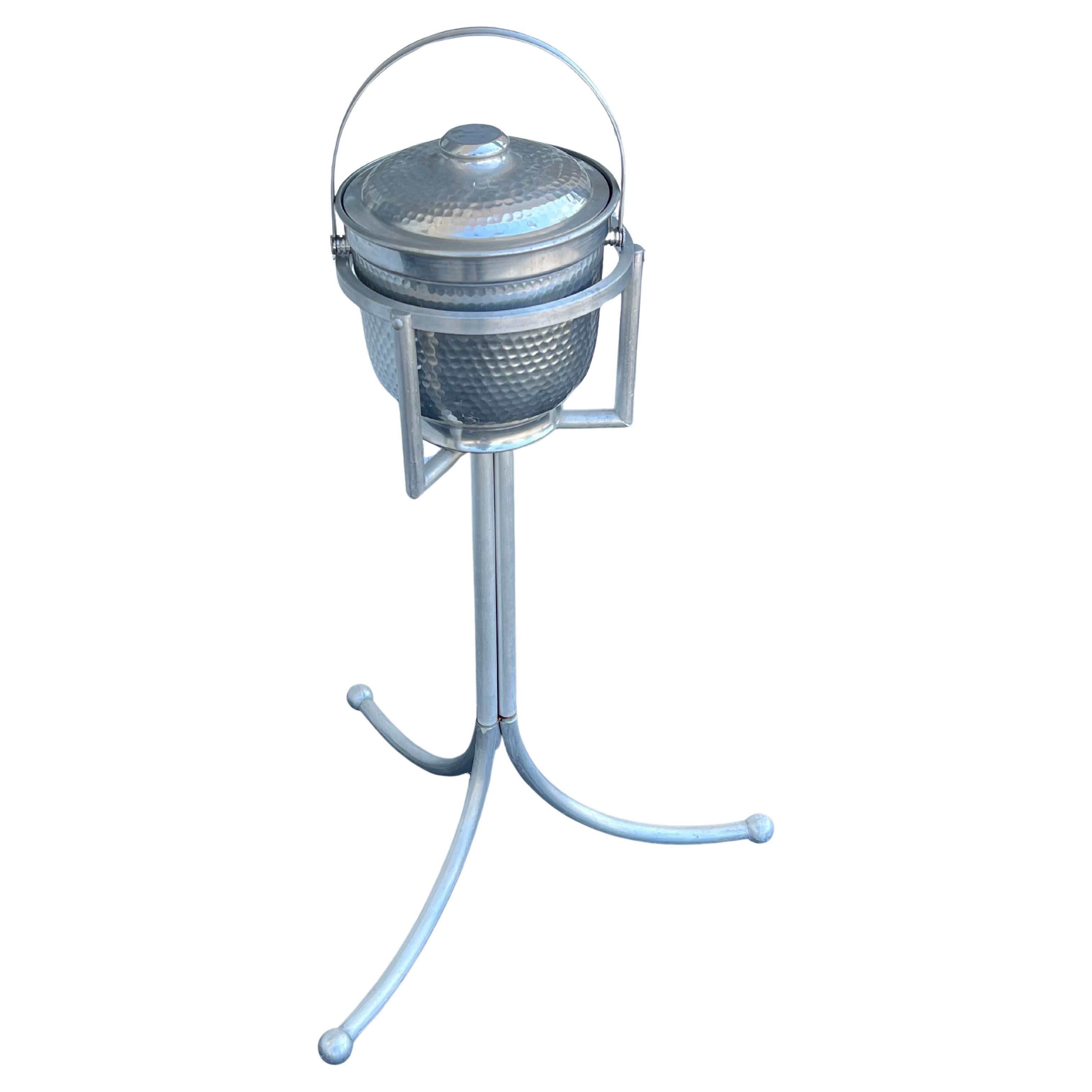 Machine Age Aluminum Tripod Stand With Ice Bucket! For Sale