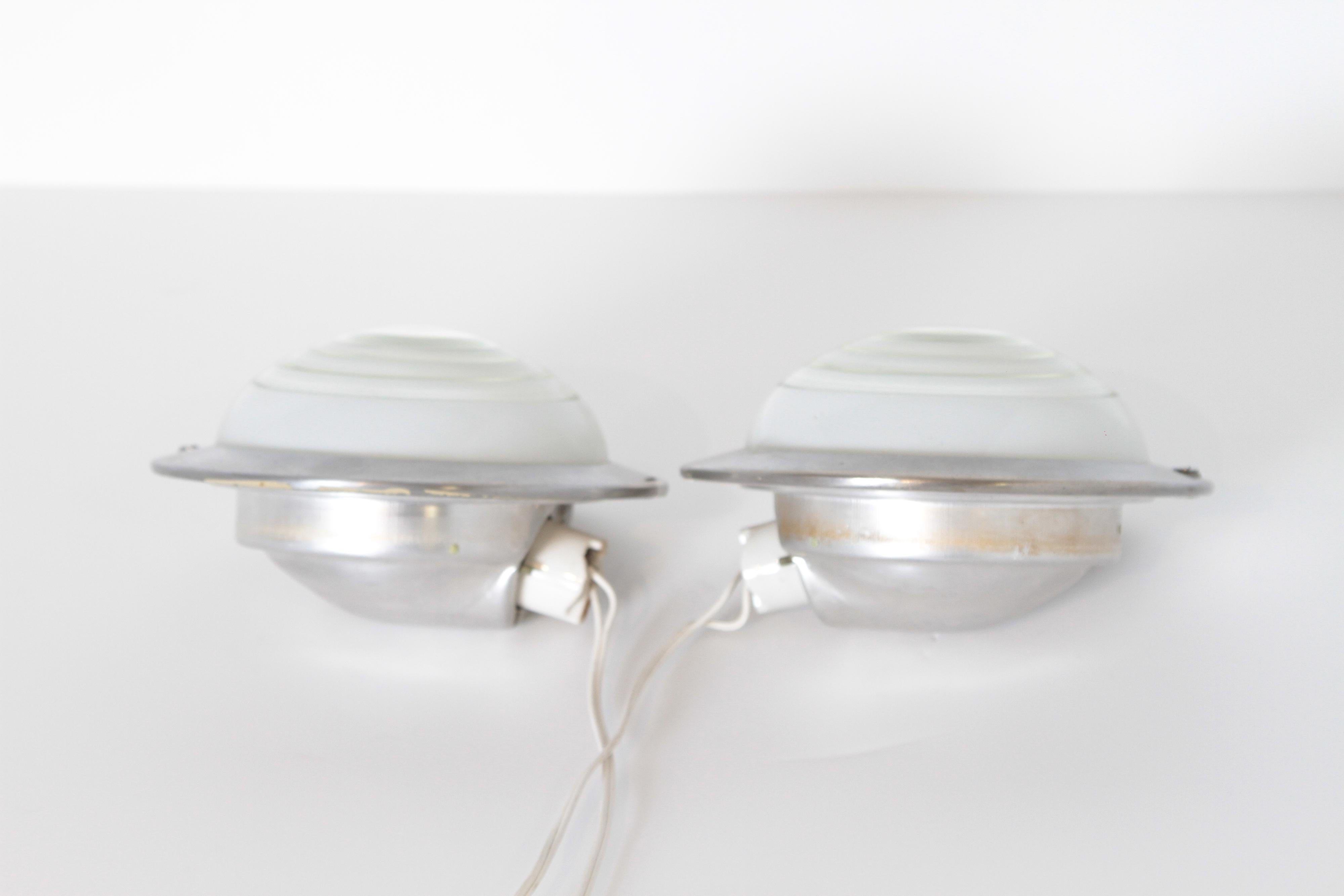 Aluminum Machine Age Art Deco 20th Century Limited Henry Dreyfuss Fixtures Pair Recessed For Sale