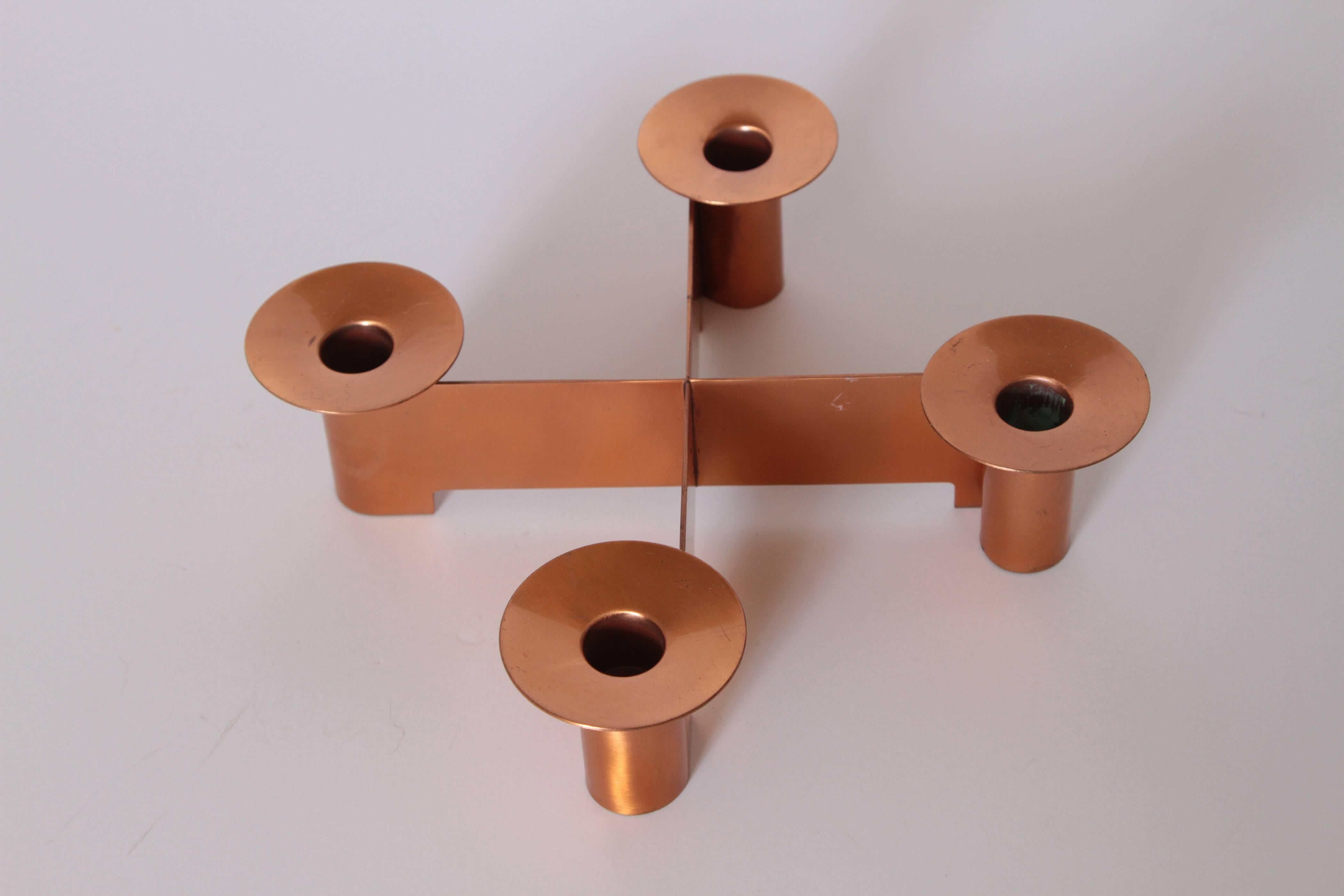 Lacquered Machine Age Art Deco Albert Reimann Candlepiece for Chase in Satin Copper, 1933