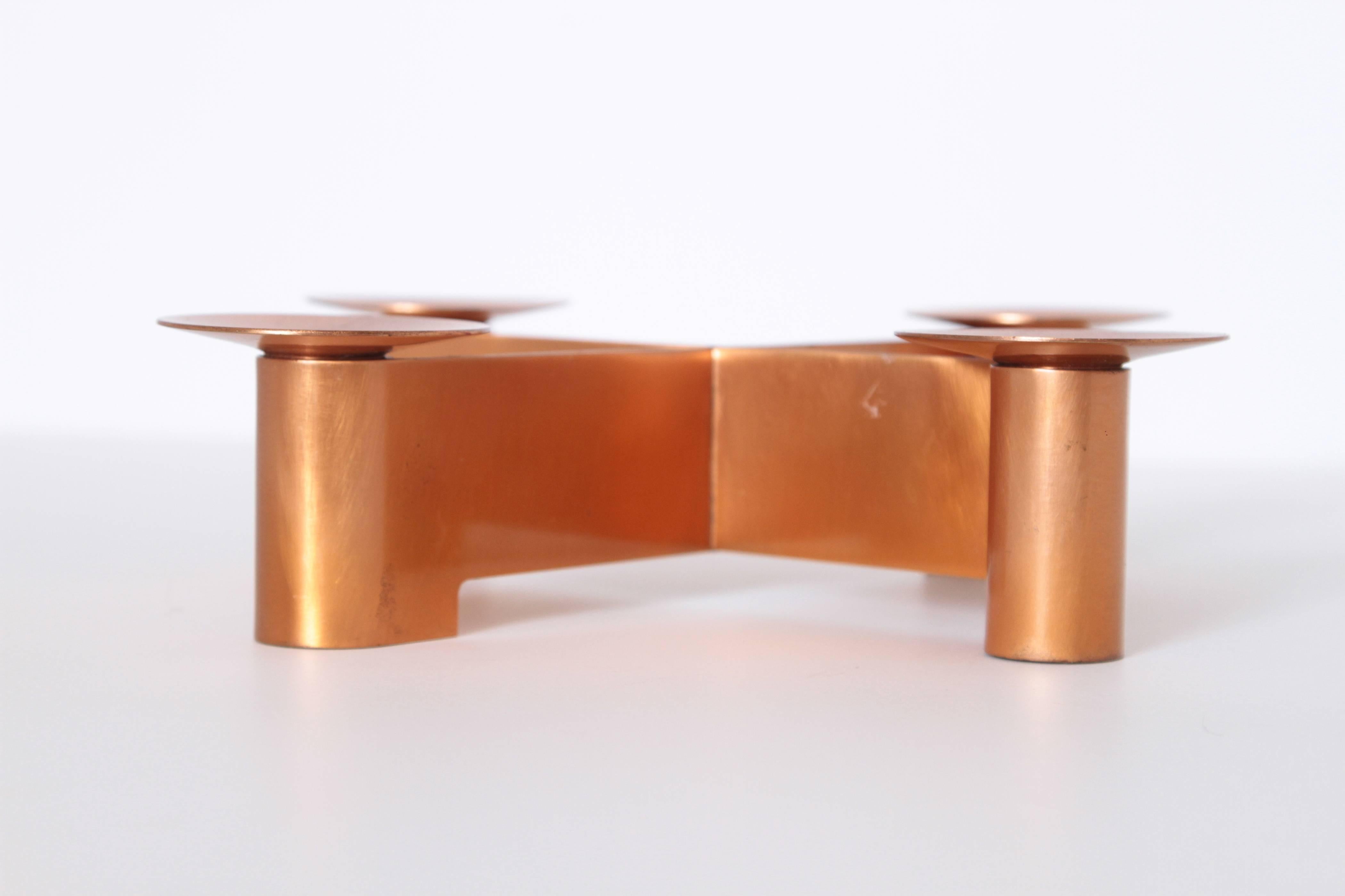Machine Age Art Deco Albert Reimann Candlepiece for Chase in Satin Copper, 1933 In Good Condition In Dallas, TX