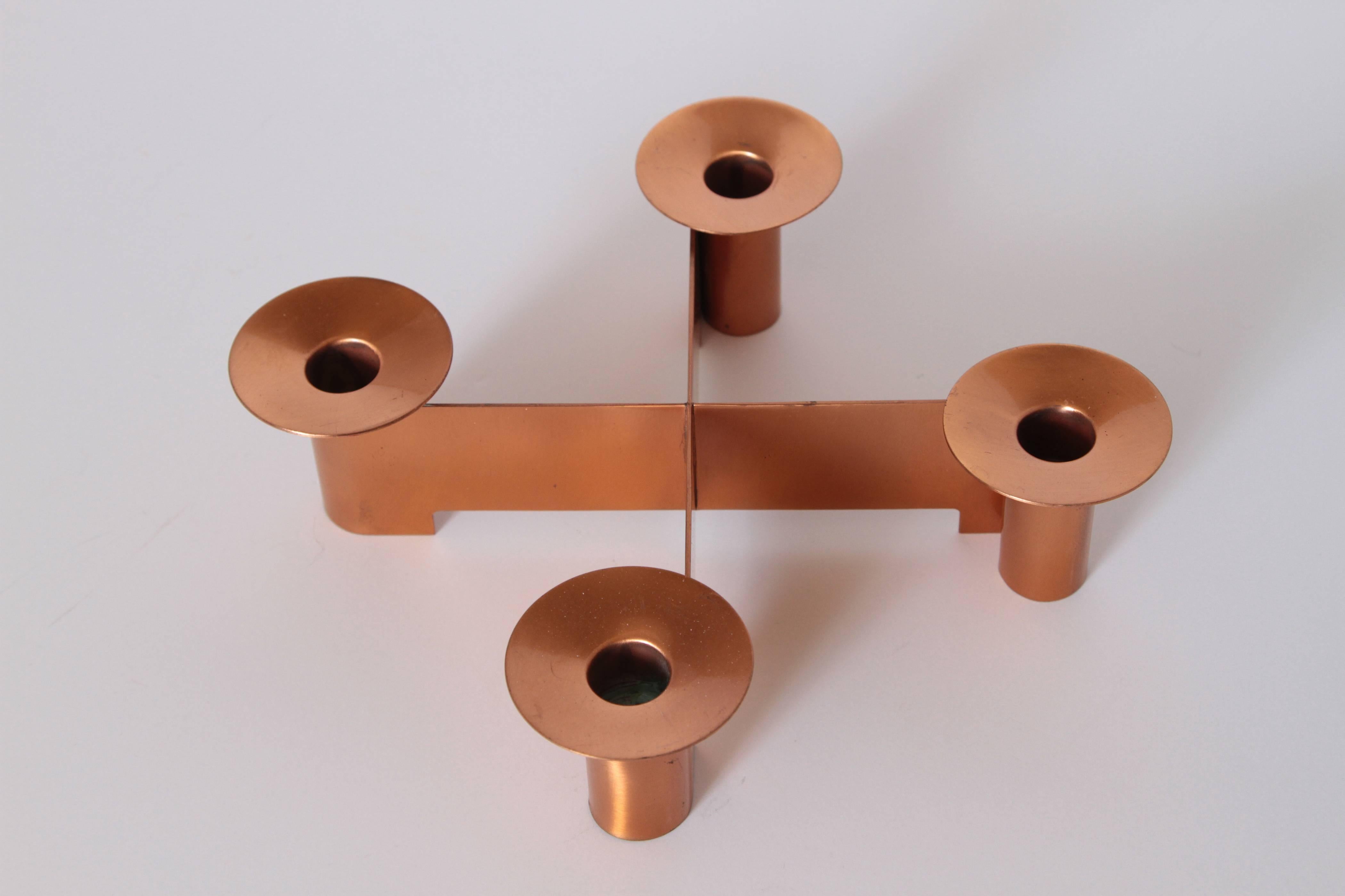 Machine Age Art Deco Albert Reimann Candlepiece for Chase in Satin Copper, 1933 2