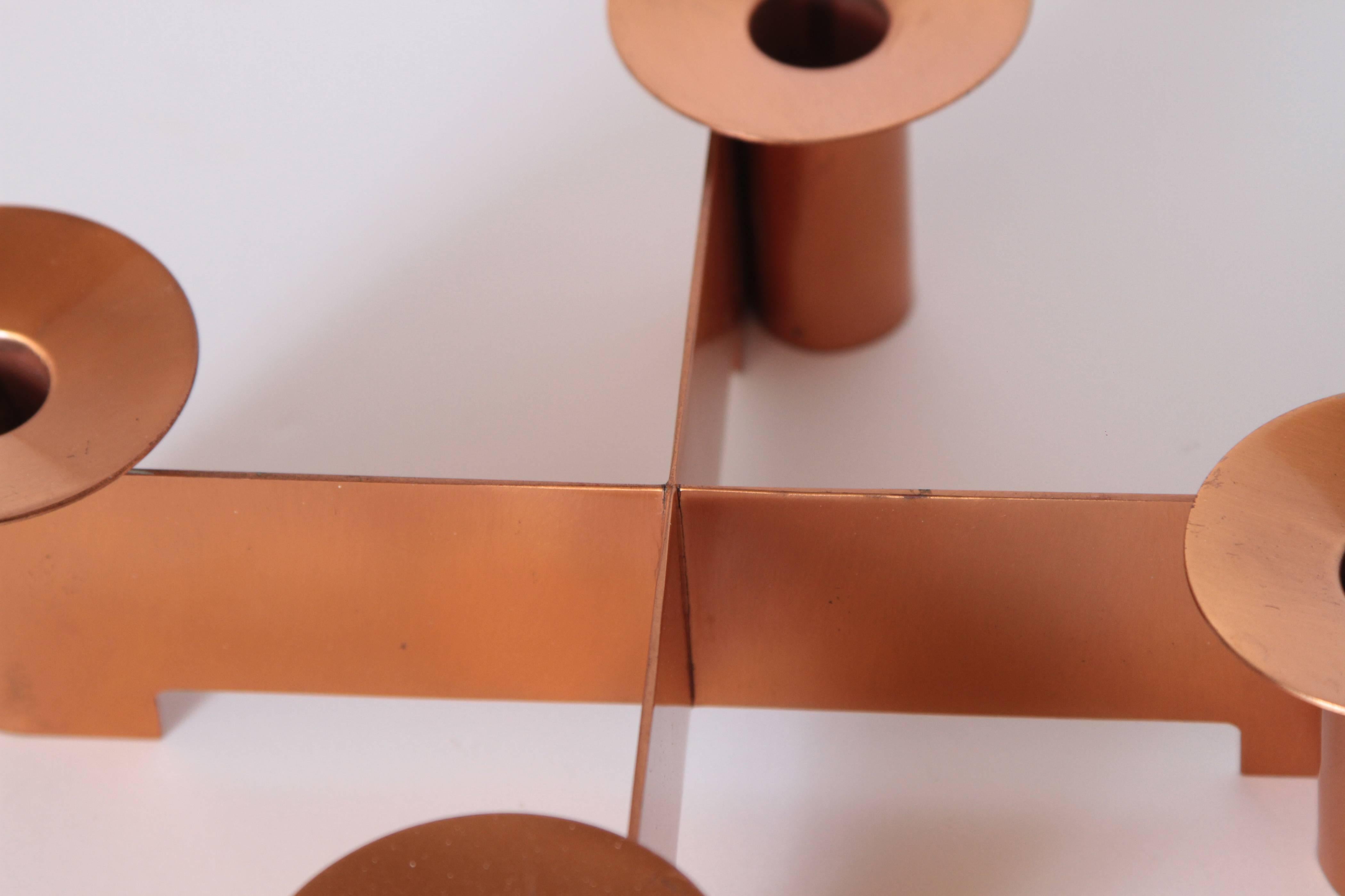 Machine Age Art Deco Albert Reimann Candlepiece for Chase in Satin Copper, 1933 3
