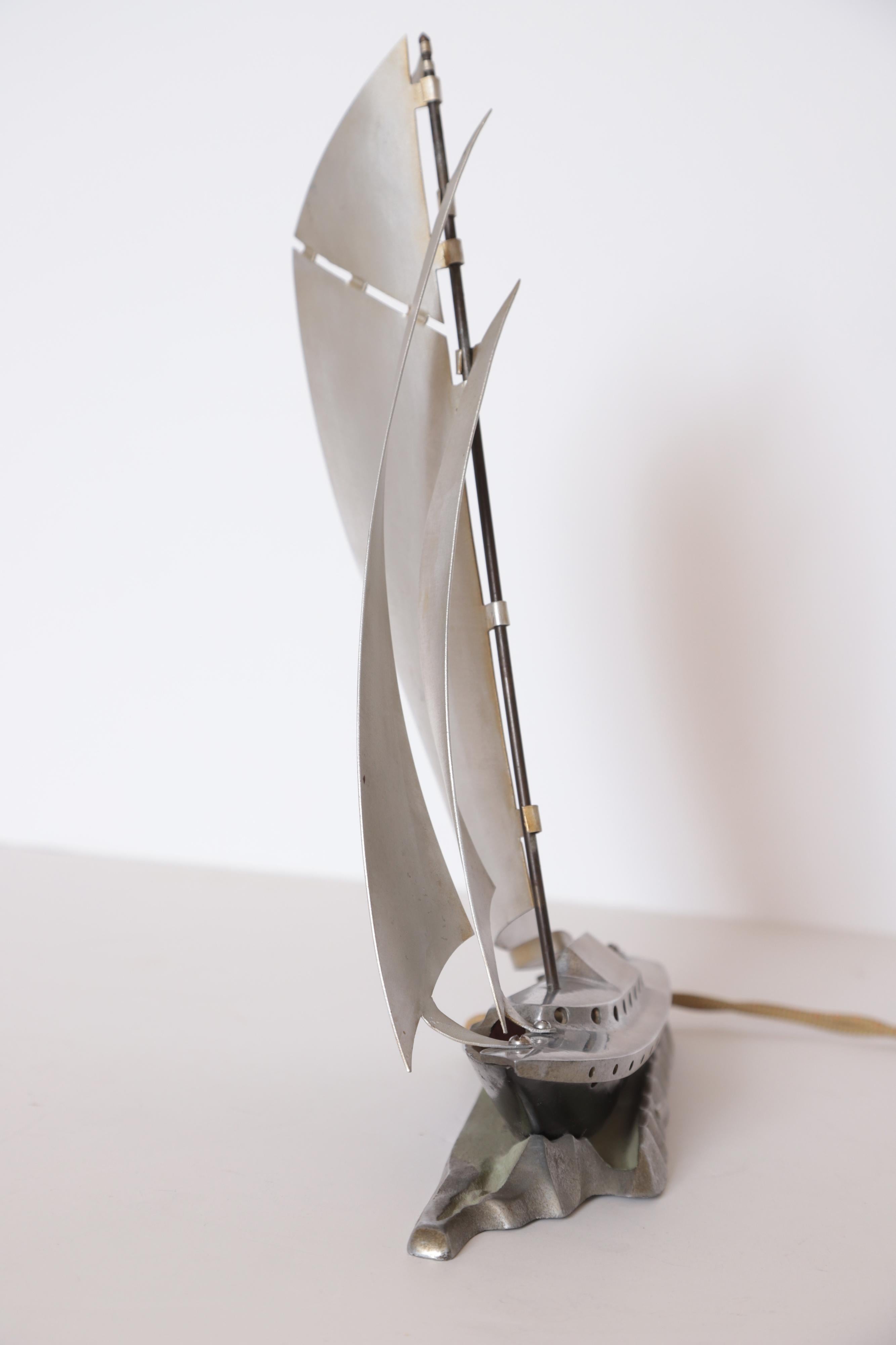 Machine Age Art Deco Aluminum Sailboat / Yacht Night Light / Mood Lamp For Sale 1