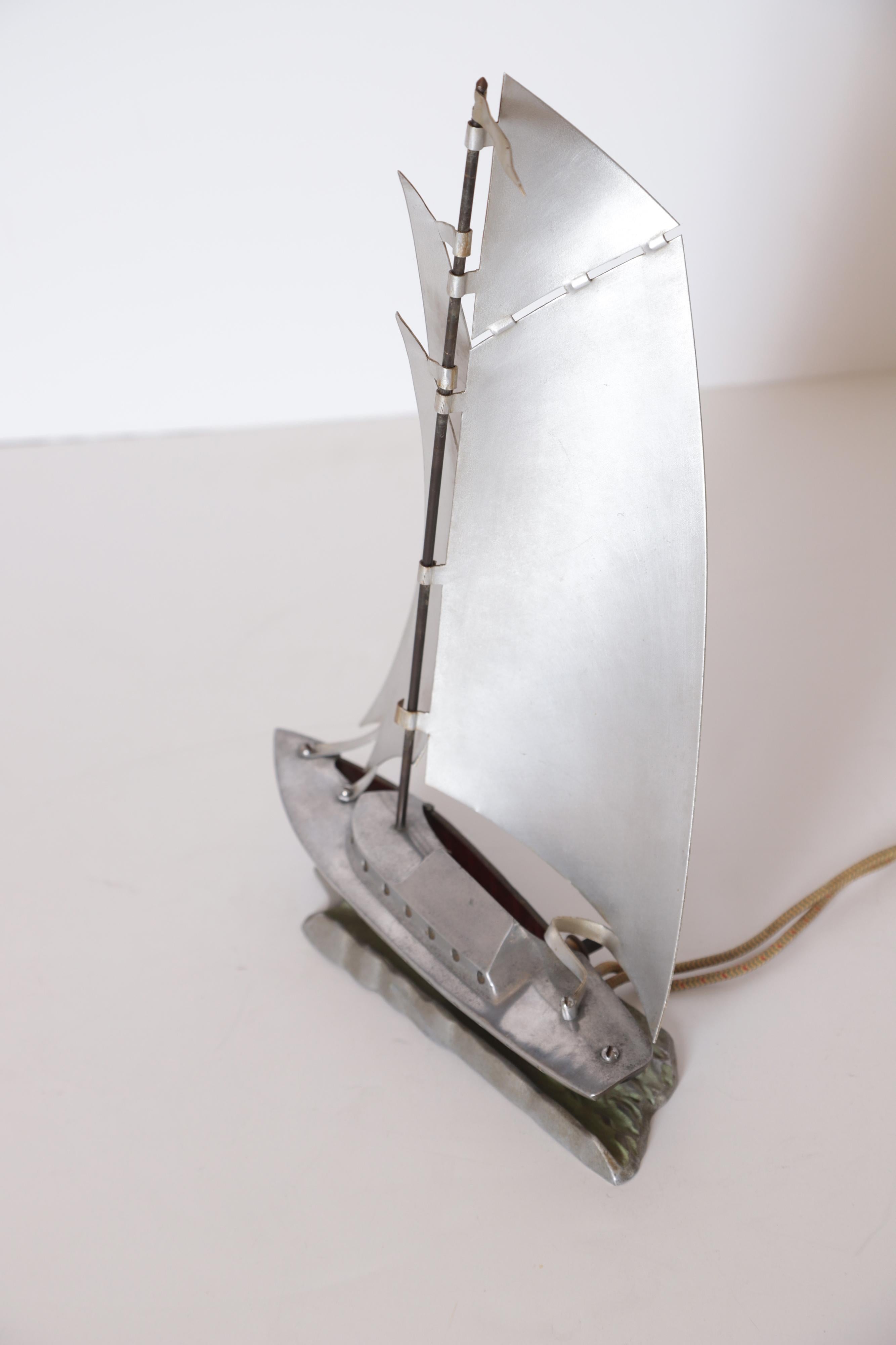 Machine Age Art Deco Aluminum Sailboat / Yacht Night Light / Mood Lamp For Sale 7