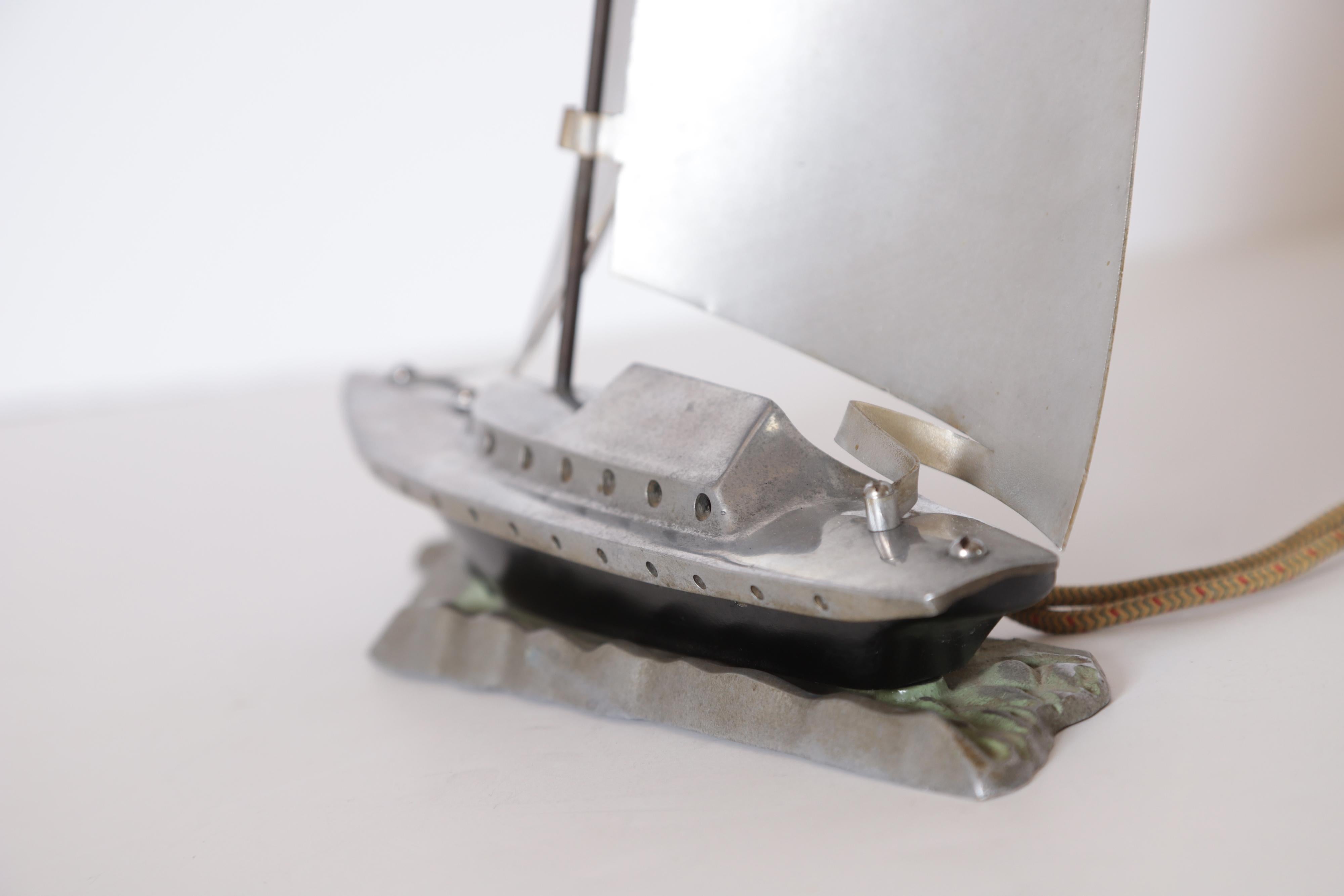 Machine Age Art Deco Aluminum Sailboat / Yacht Night Light / Mood Lamp For Sale 8