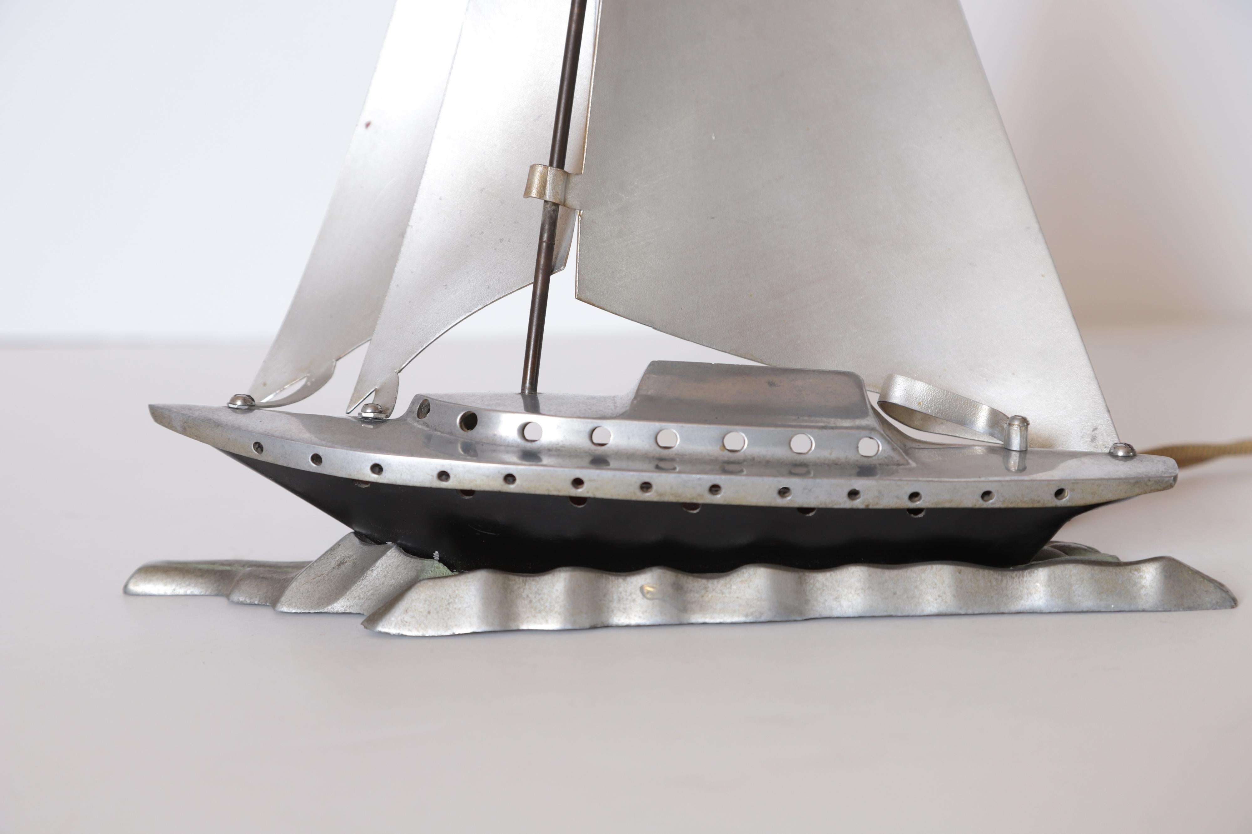 Machine Age Art Deco Aluminum Sailboat / Yacht Night Light / Mood Lamp For Sale 9