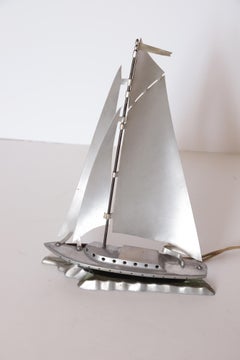 Machine Age Art Deco Aluminum Sailboat / Yacht Night Light / Mood Lamp