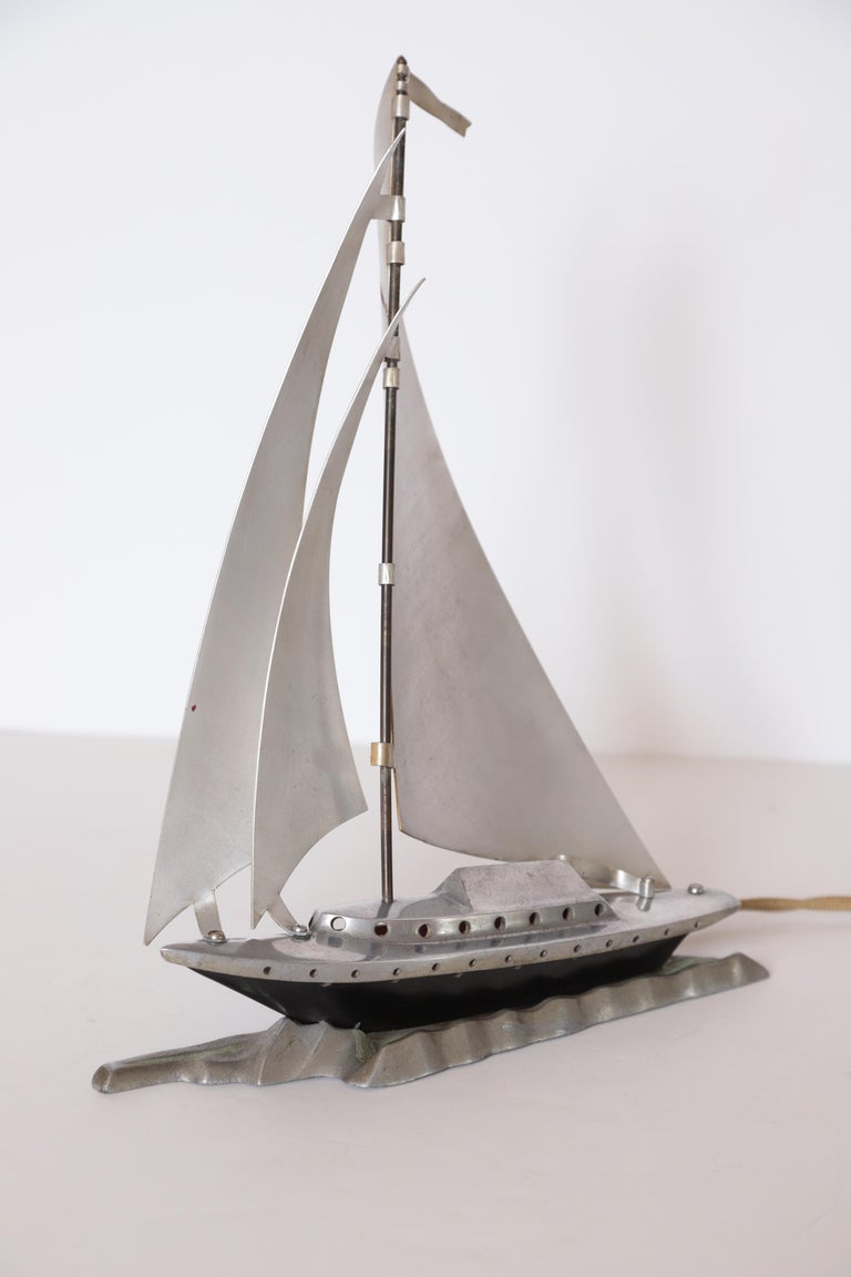 Machine Age Art Deco Aluminum Sailboat / Yacht Night Light / Mood Lamp
