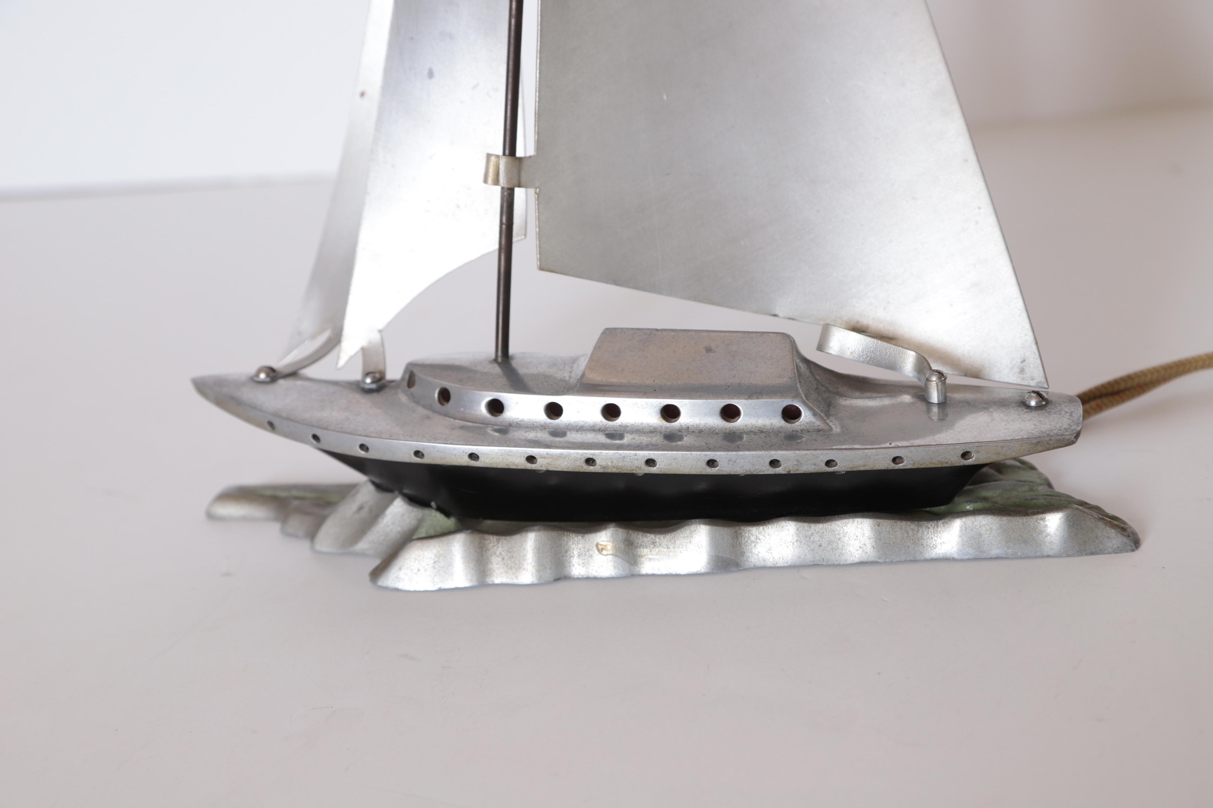Canadian Machine Age Art Deco Aluminum Sailboat / Yacht Night Light / Mood Lamp For Sale