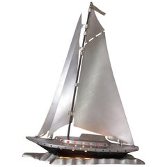 Machine Age Art Deco Aluminum Sailboat / Yacht Night Light / Mood Lamp