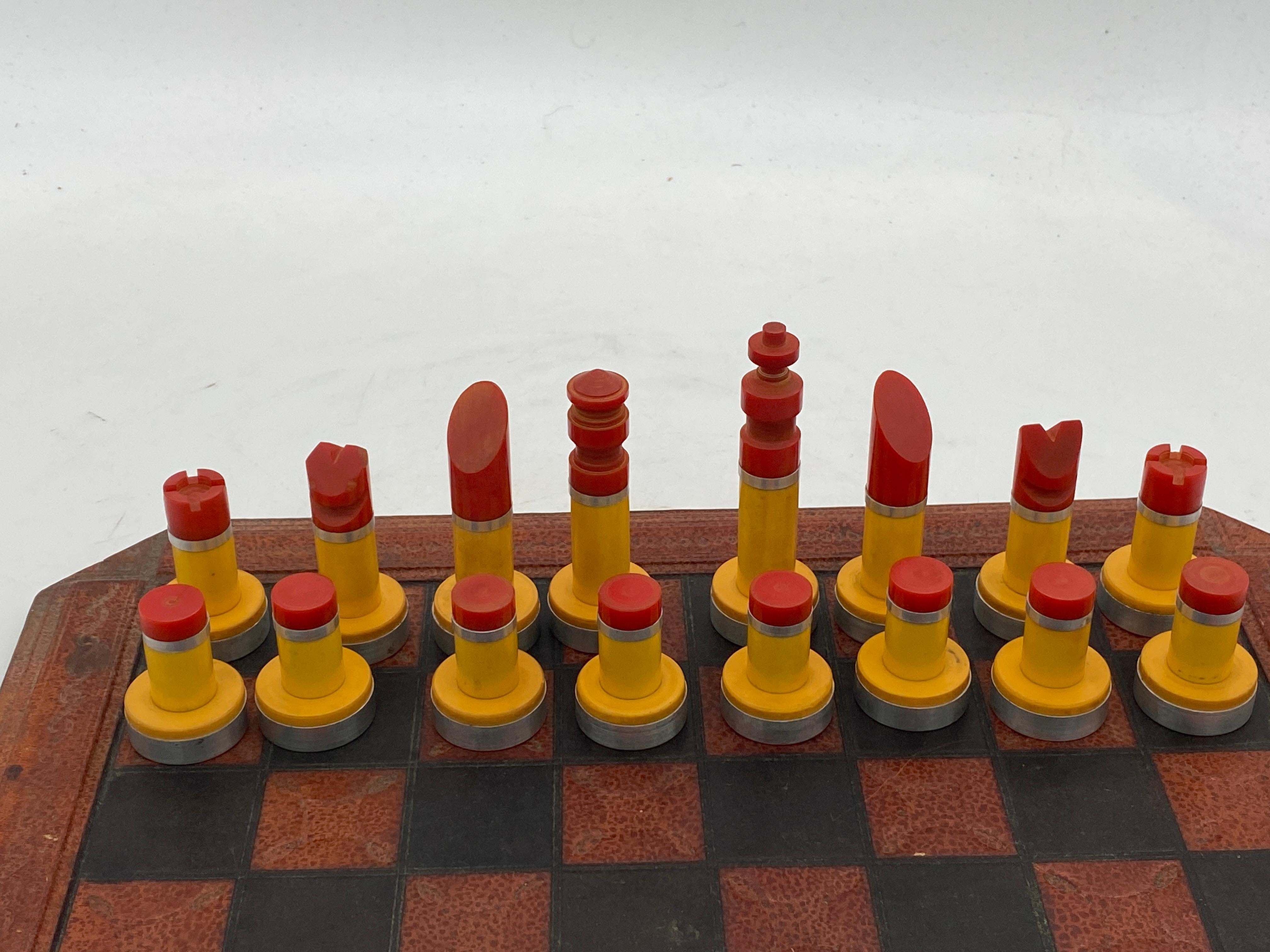 Machine Age Art Deco Bakelite Chess Set w/ Machined Alumminum Bases 3