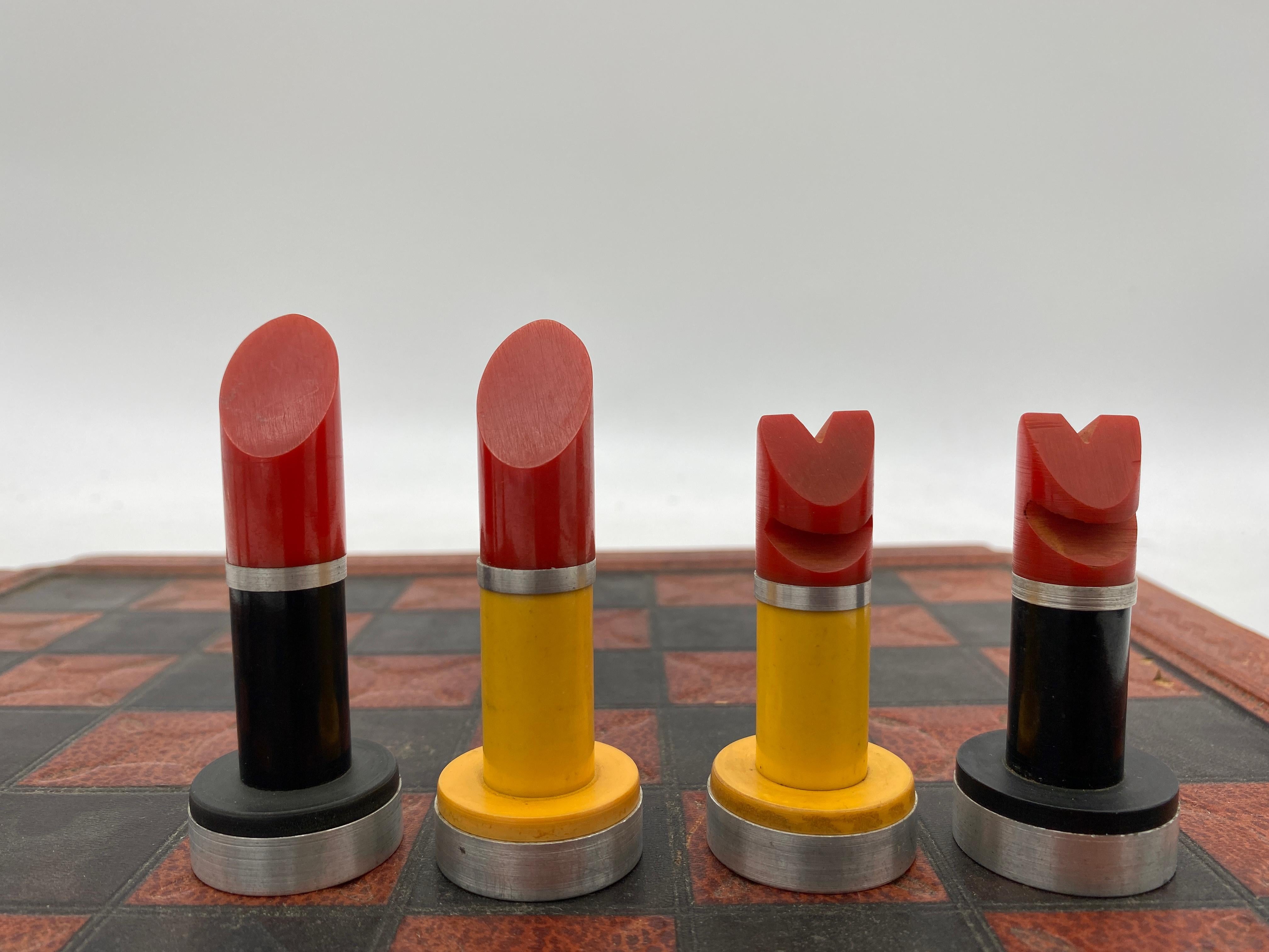 Machine Age Art Deco Bakelite Chess Set w/ Machined Alumminum Bases 6