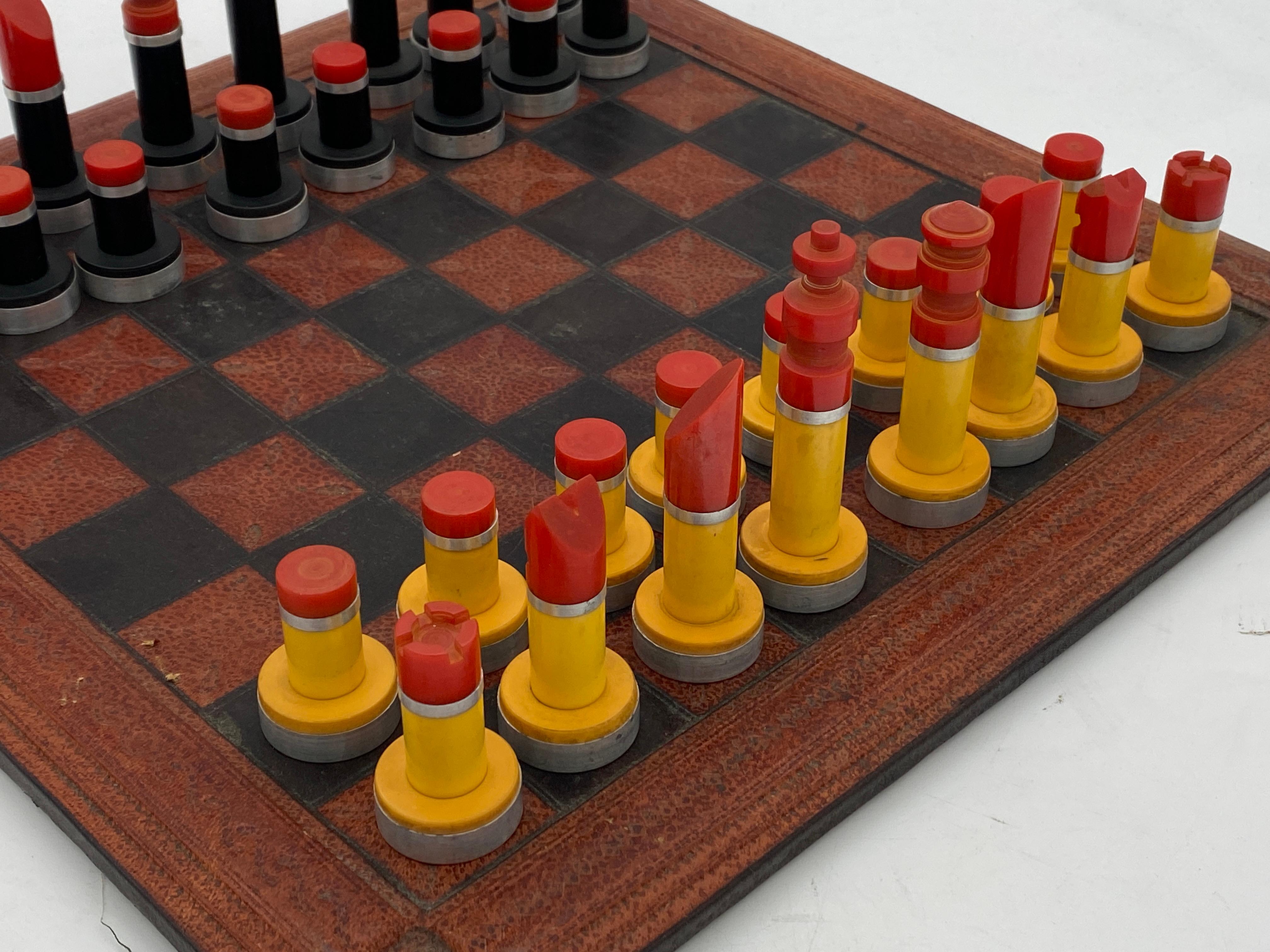 Machine Age Art Deco Bakelite Chess Set w/ Machined Alumminum Bases 1