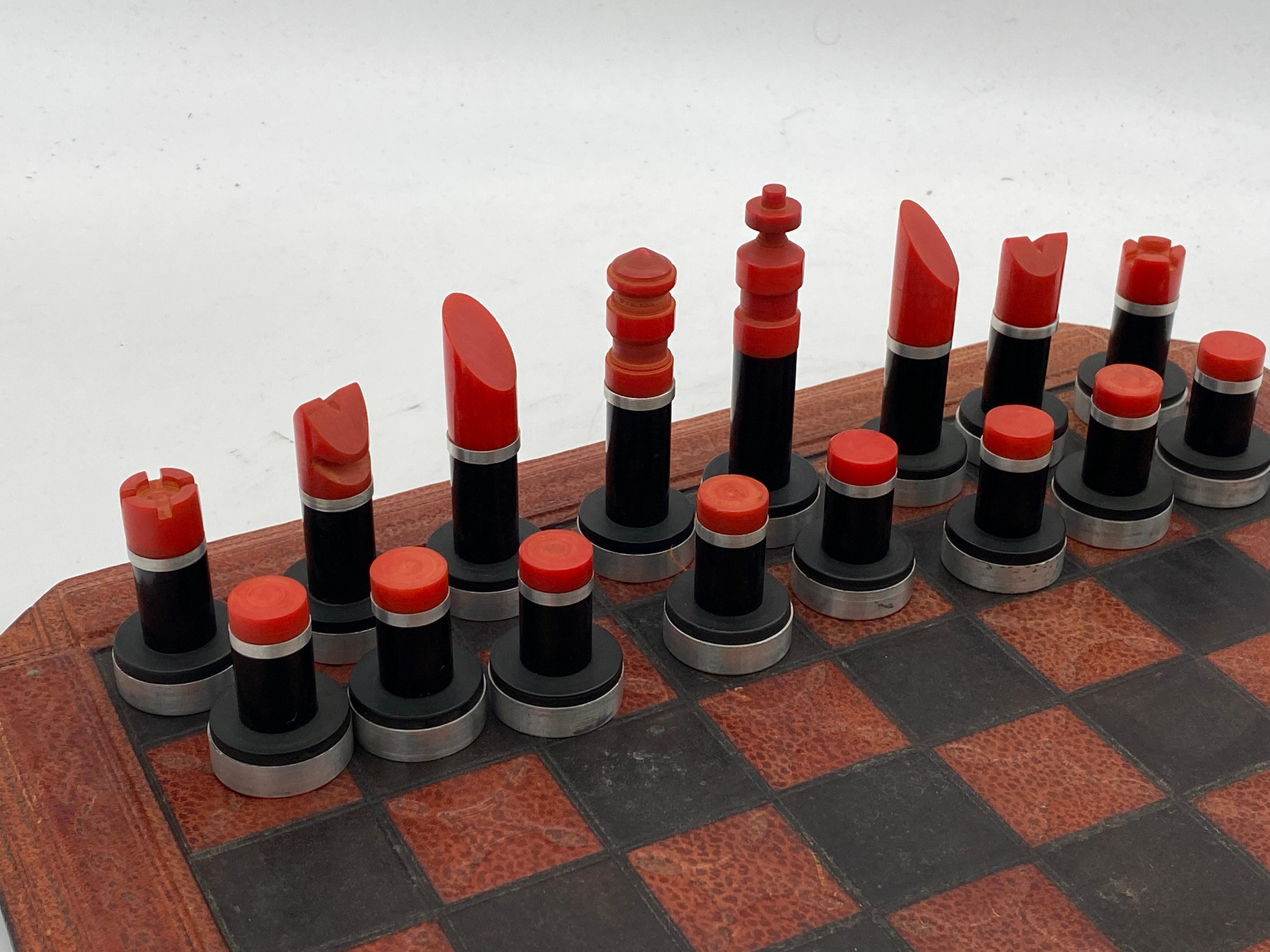 Machine Age Art Deco Bakelite Chess Set w/ Machined Alumminum Bases 2