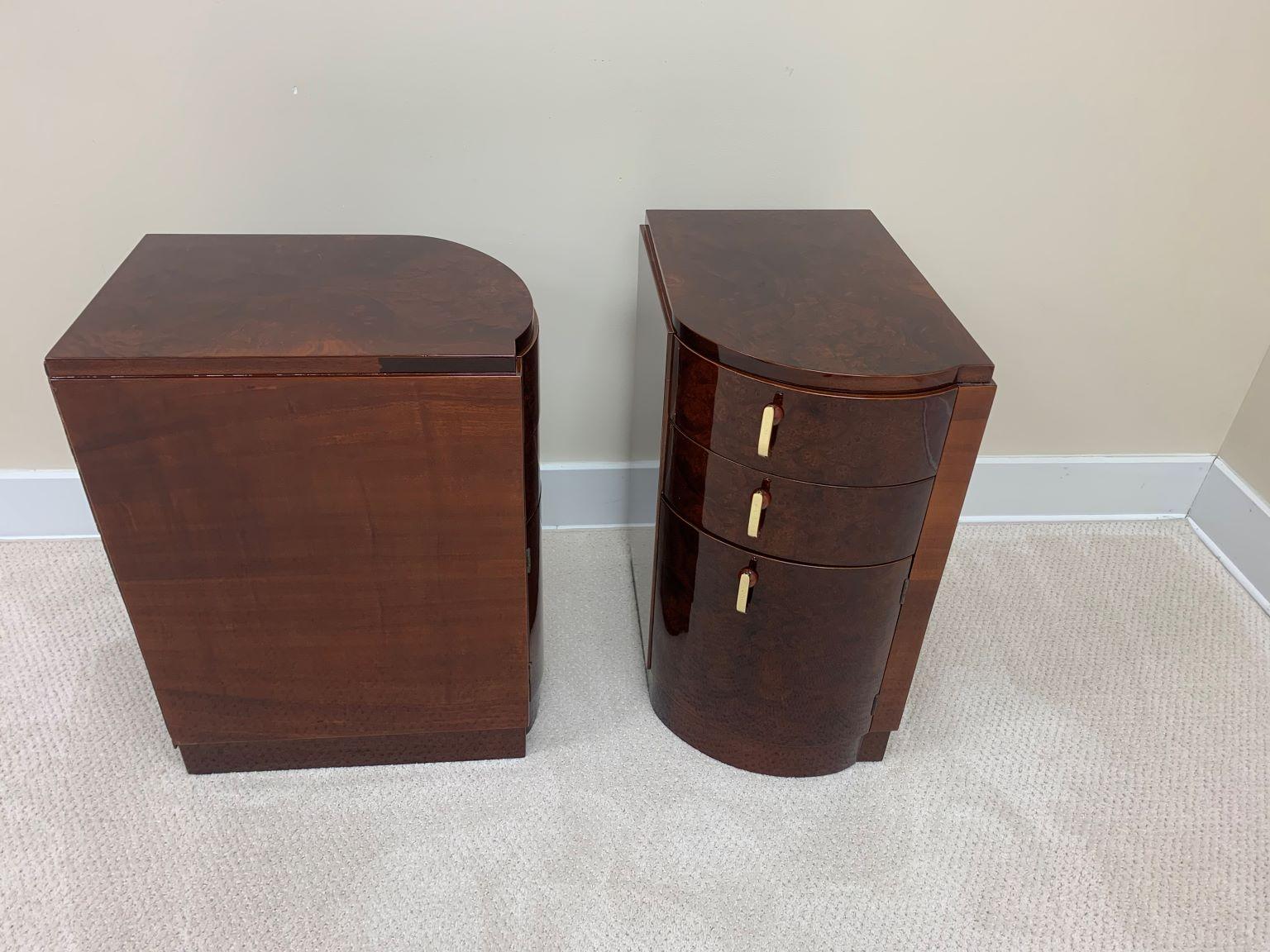 Machine Age Art Deco Burl and Brass Night Tables, circa 1930s 3