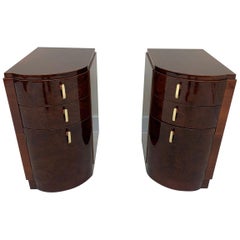 Machine Age Art Deco Burl and Brass Night Tables, circa 1930s