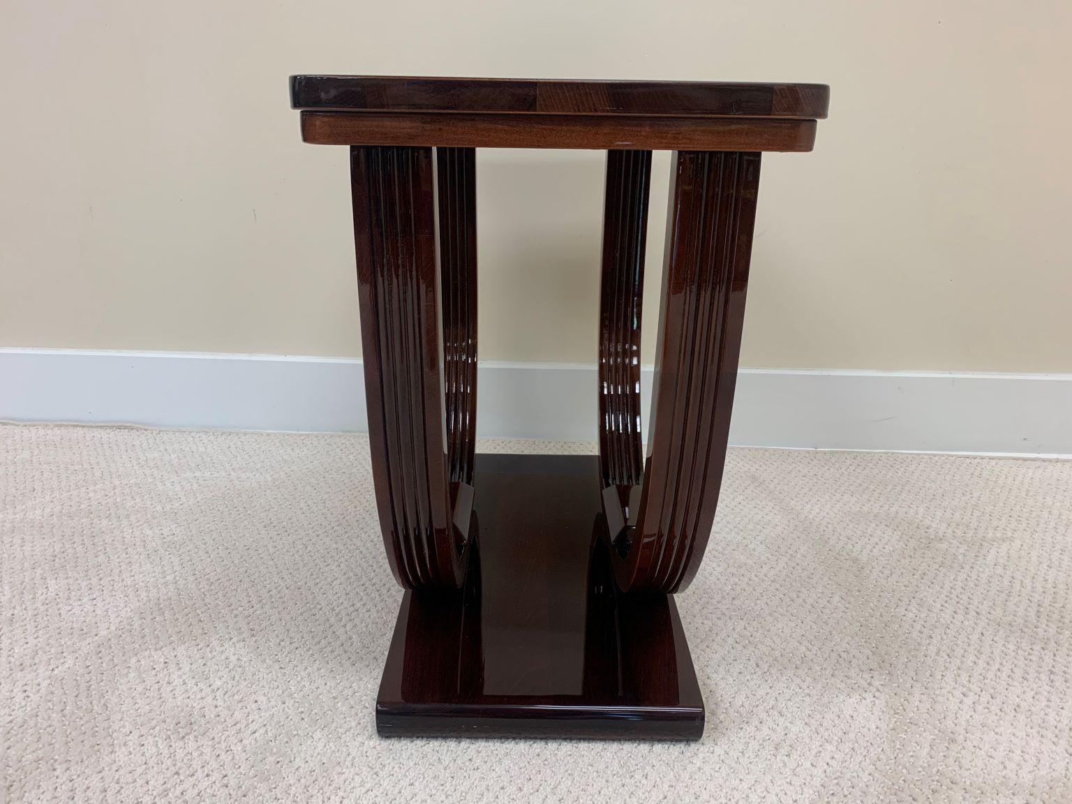 Stained Machine Age Art Deco Burl Walnut and Zebrawood Inlaid End Table, circa 1930