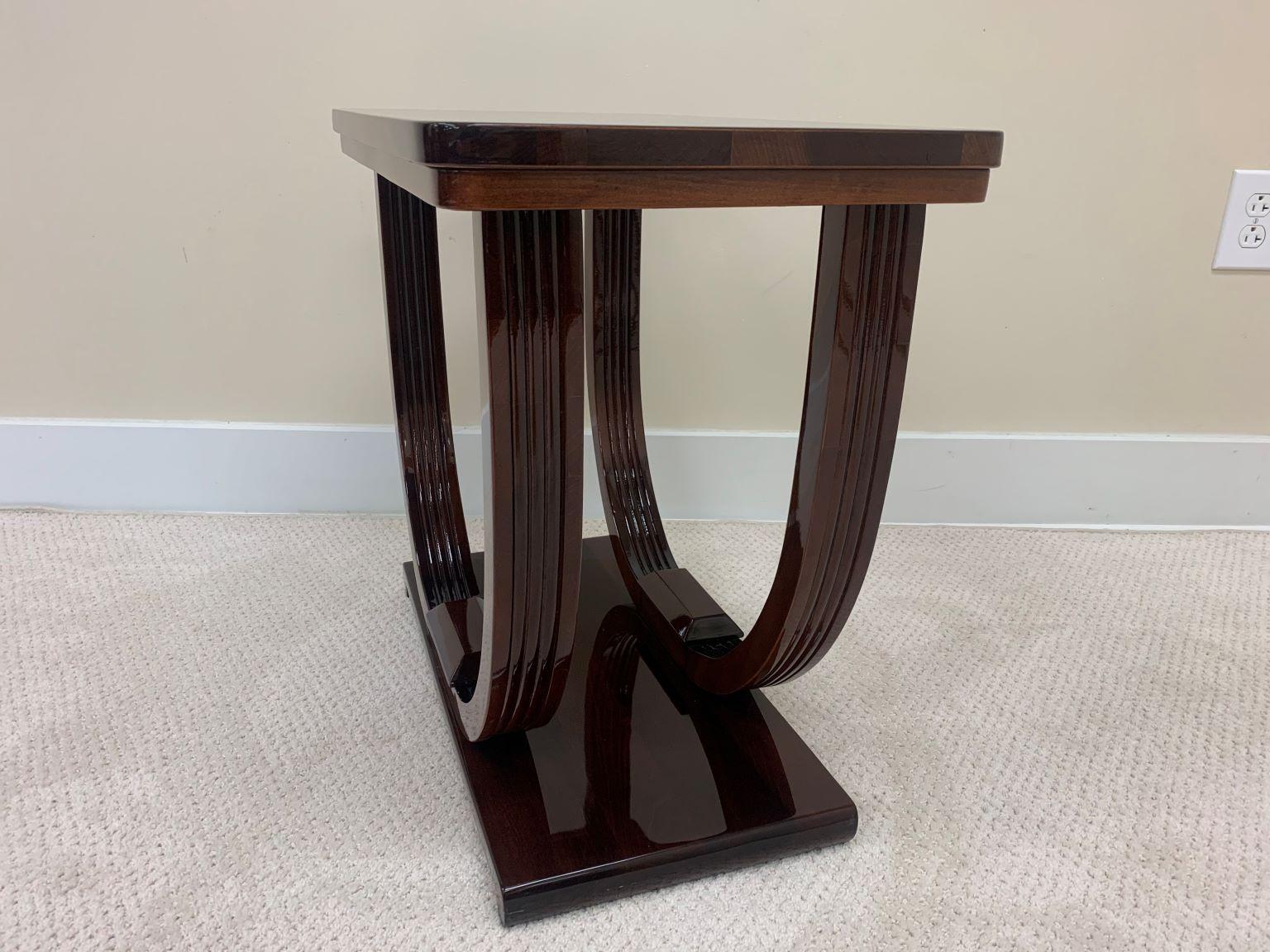 Machine Age Art Deco Burl Walnut and Zebrawood Inlaid End Table, circa 1930 In Excellent Condition In Bernville, PA