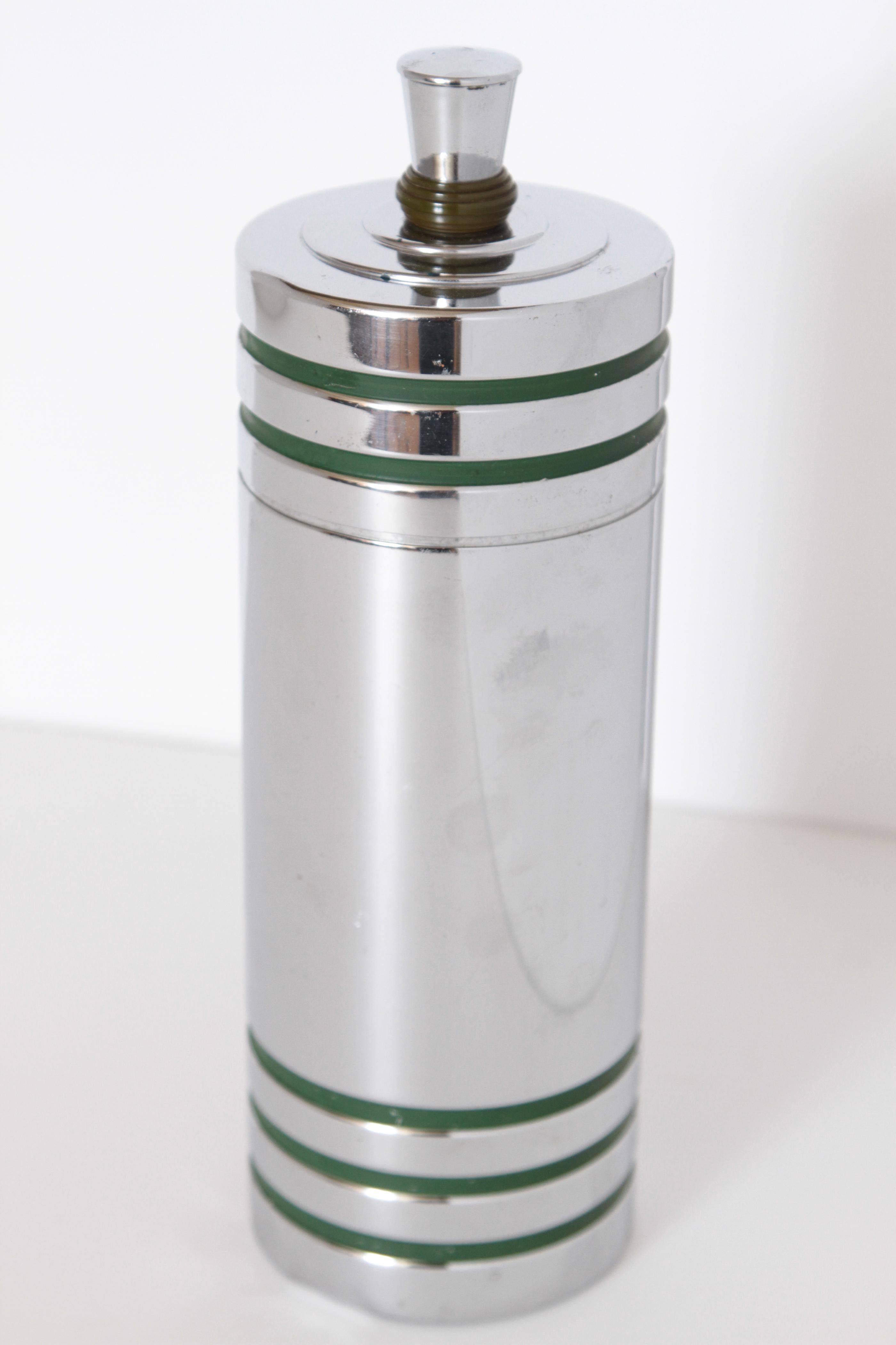 American Machine Age Art Deco Chase Gaiety Cocktail Shaker in Rare Green Catalin