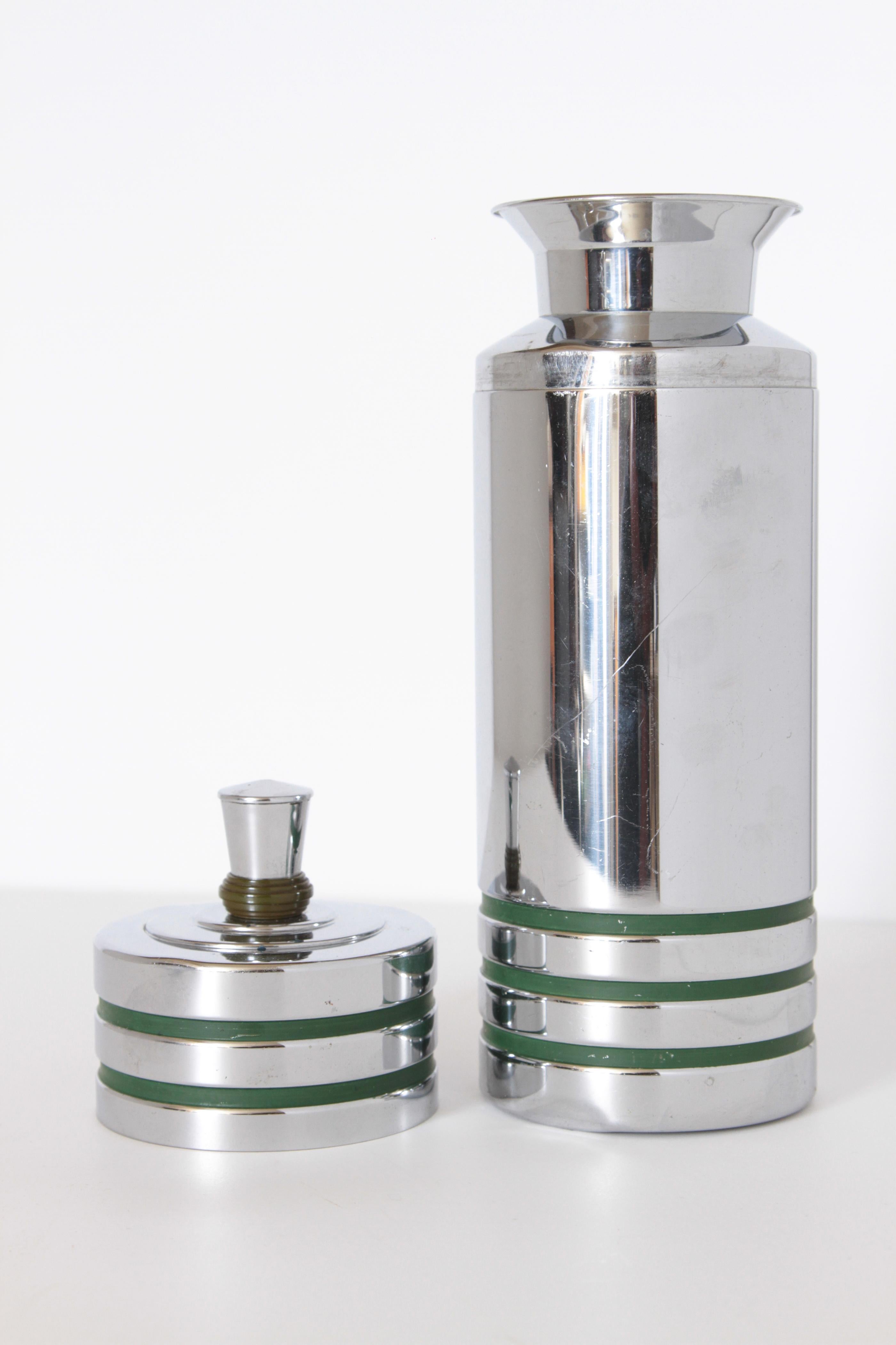 Chrome Machine Age Art Deco Chase Gaiety Cocktail Shaker in Rare Green Catalin