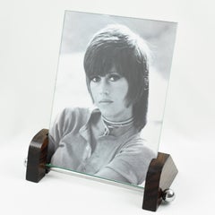 Maschinenzeitalter/ Art déco-Bilderrahmen aus Chrom und Makassar-Holz