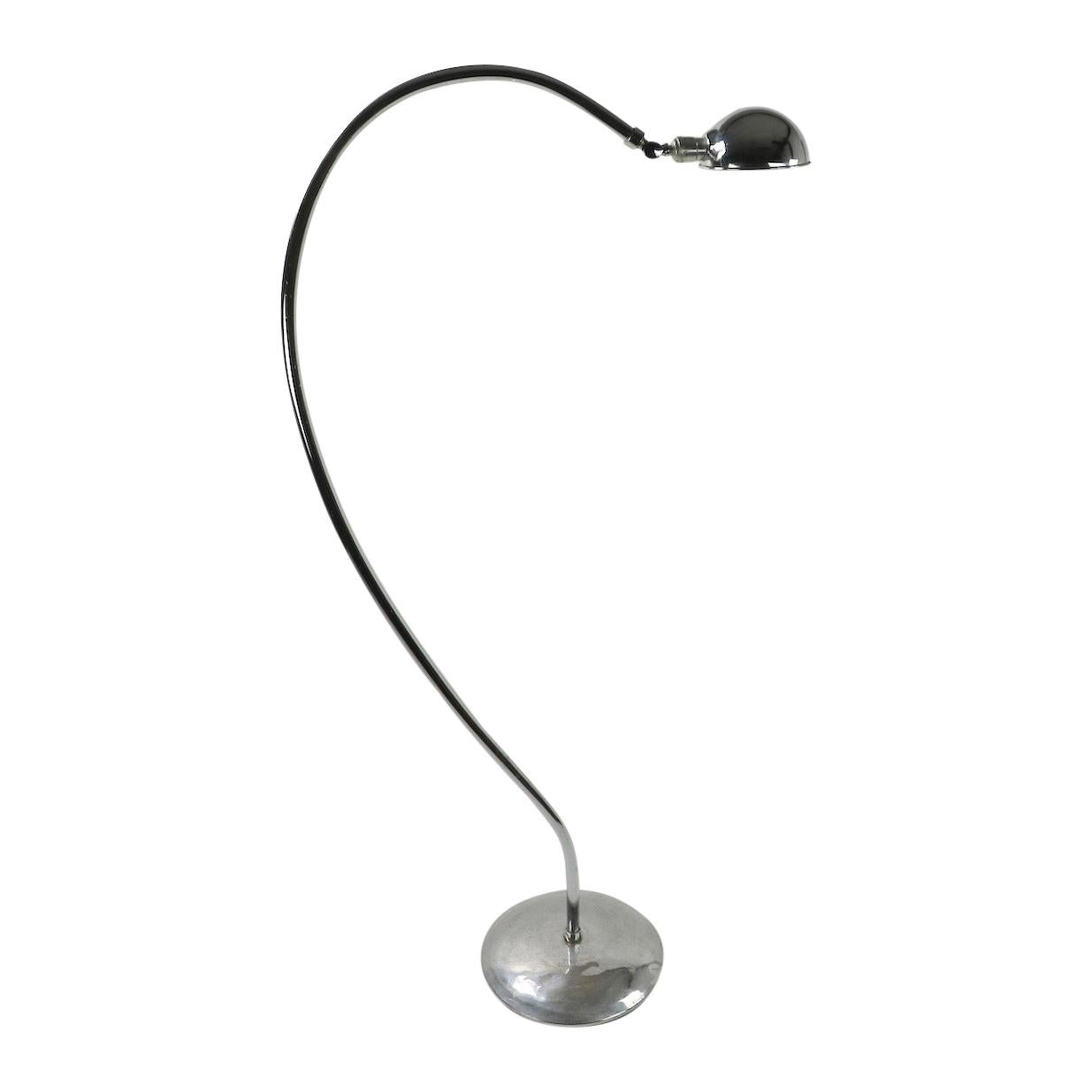 Machine Age Art Deco Chrome Floor Lamp of Exaggerated Curved Form For Sale