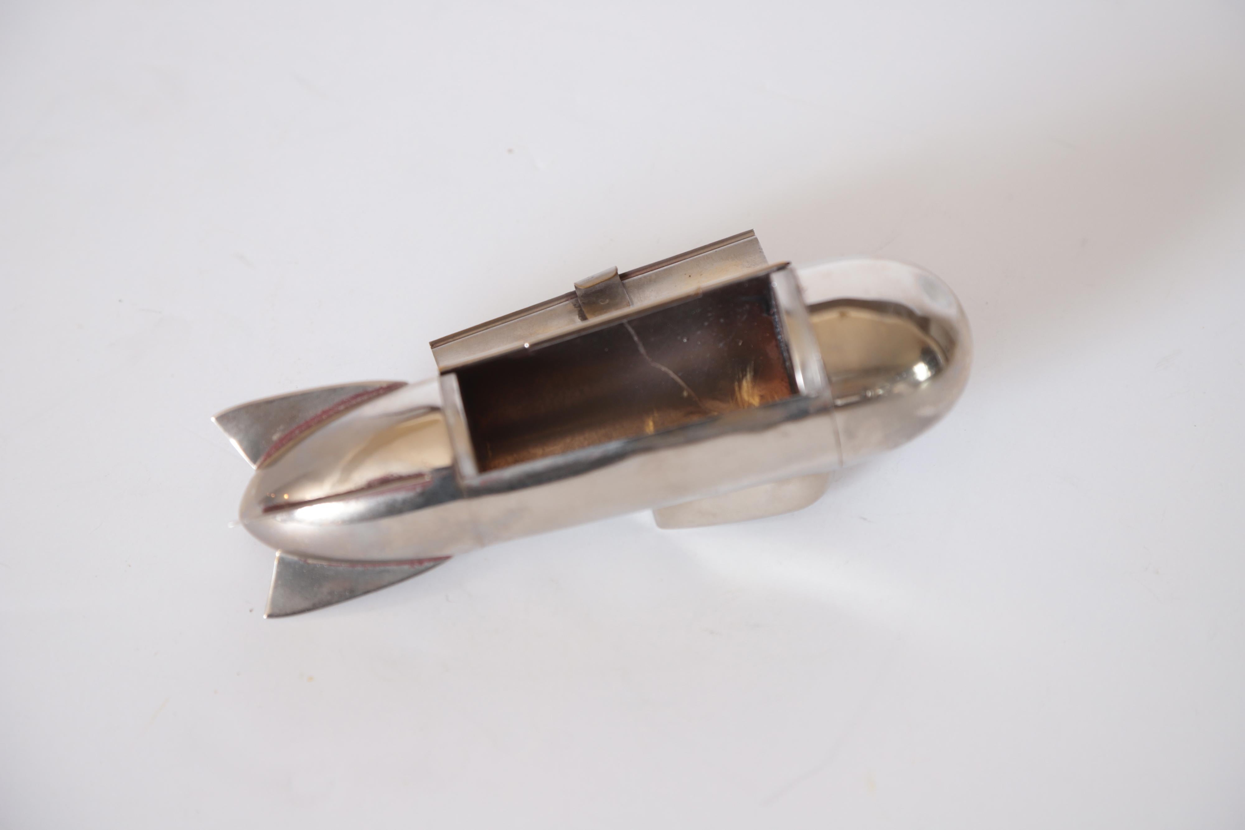 Machine Age Art Deco Chrome Zeppelin Cigarette Holder or Trinket Box 5
